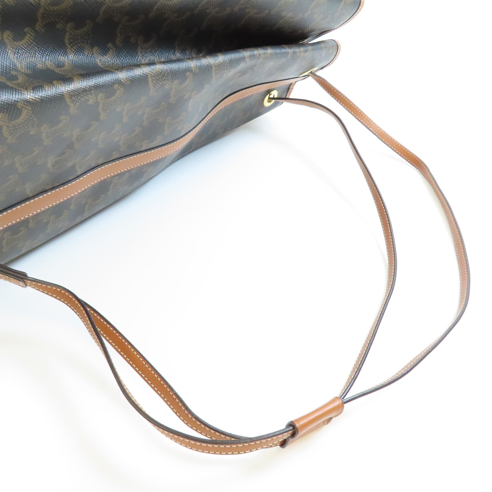 CELINE 塗層帆布Bucket Bag金扣肩背袋棕色