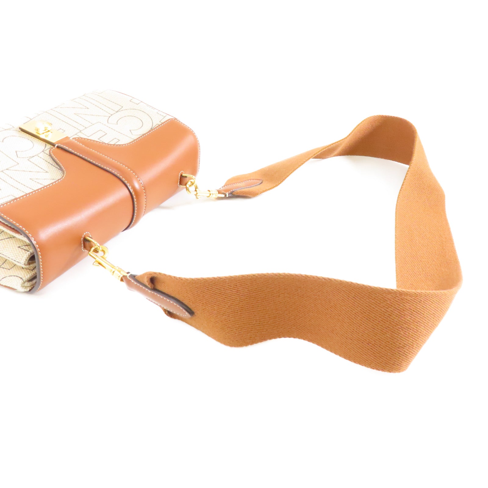 CELINE 【激減優惠】帆布/皮革Teen Soft 16金扣肩背袋米色/啡色