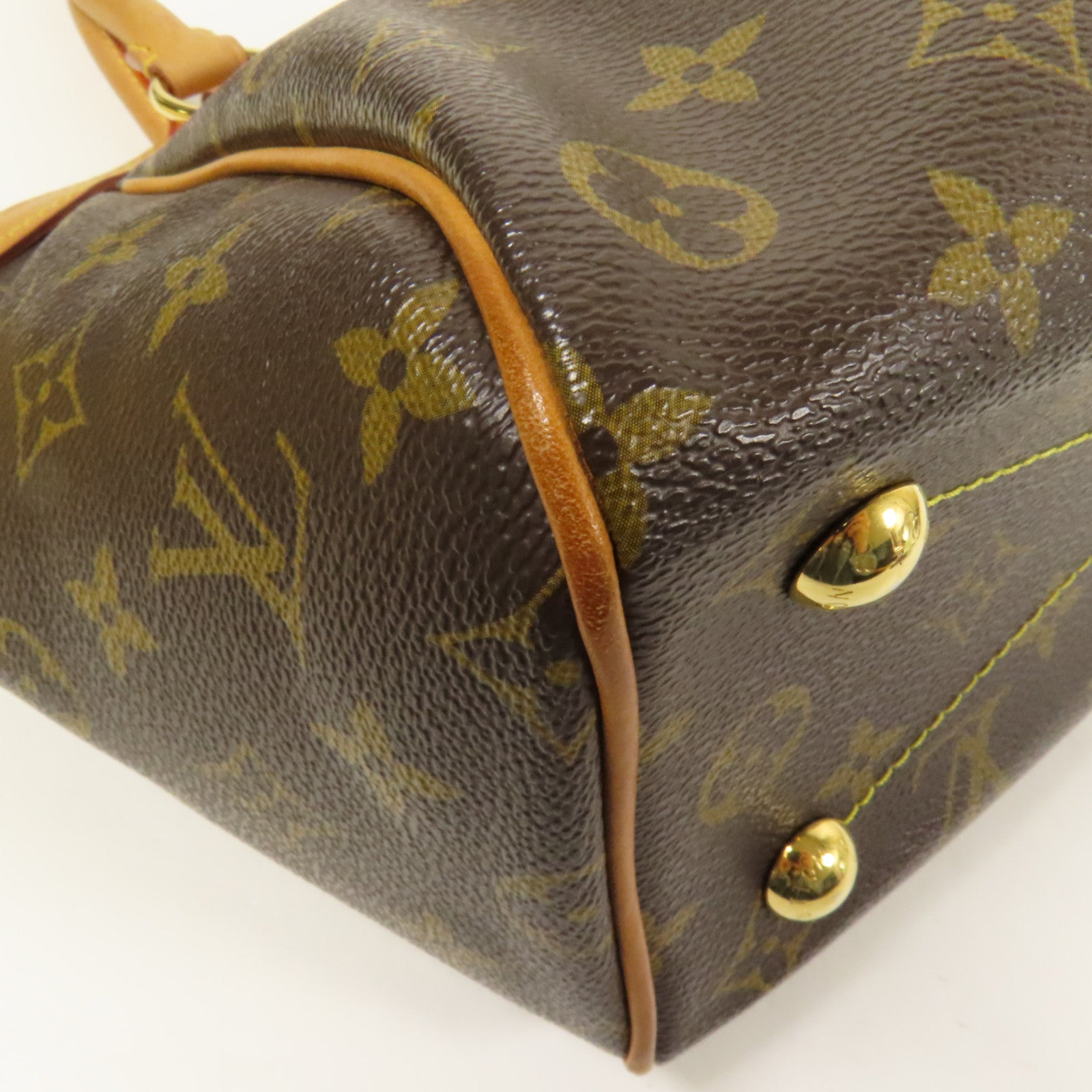 LOUIS VUITTON Monogram Tivoli PM金扣手挽袋棕色