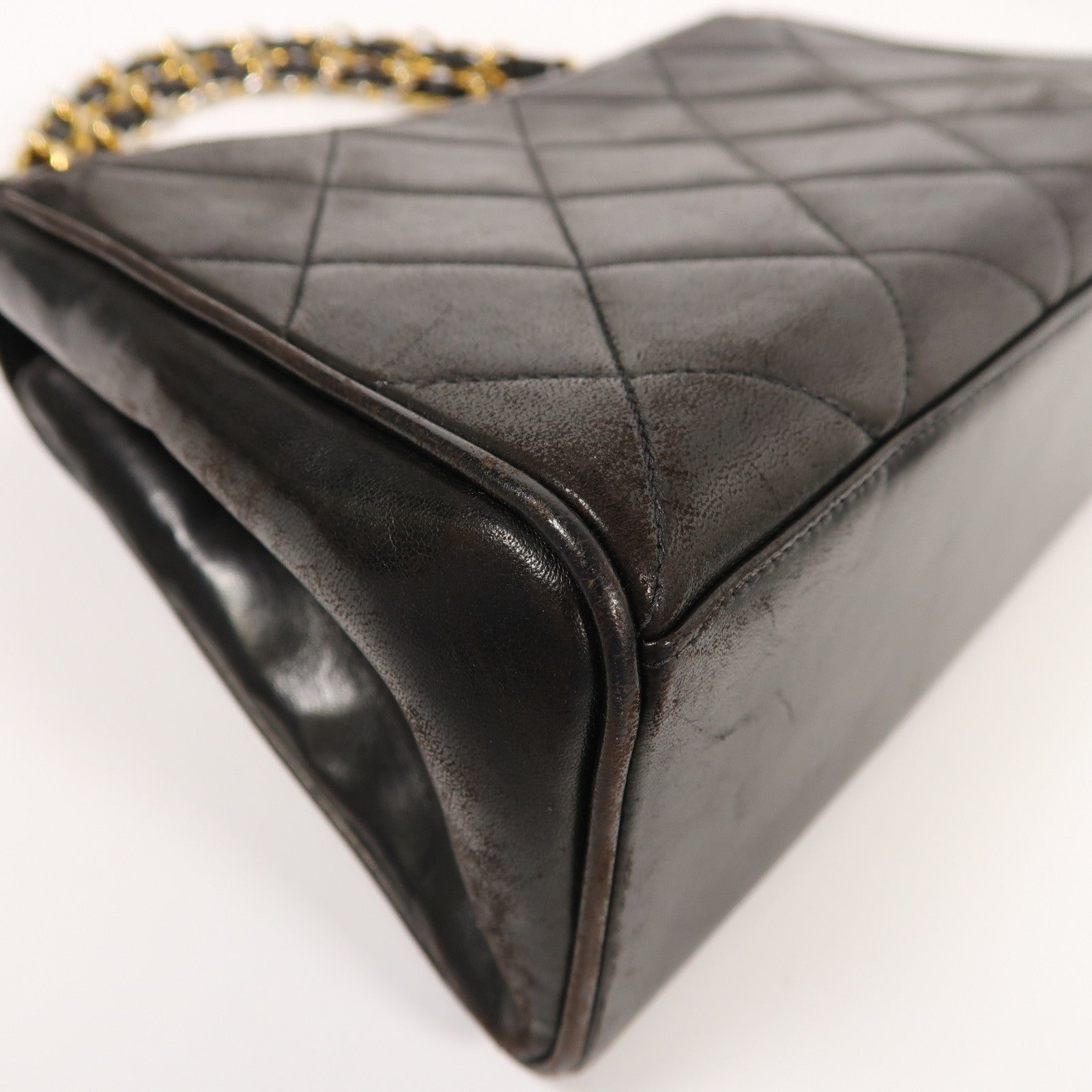 CHANEL 菱格羊皮皮革Vintage Handbag金扣手挽袋黑色