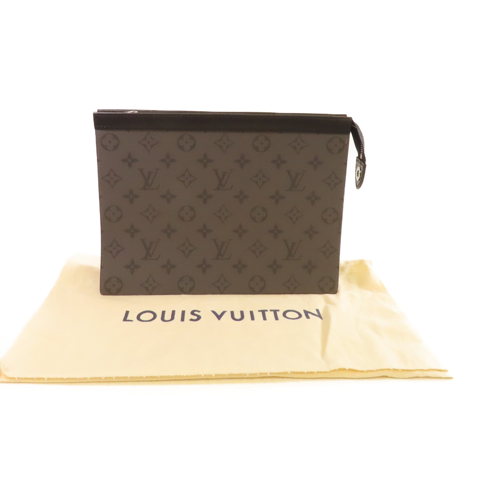 LOUIS VUITTON 【激減優惠】Monogram Eclipse Reverse Pochette Voyage MM Clutch銀扣手拿包碳灰色/黑色