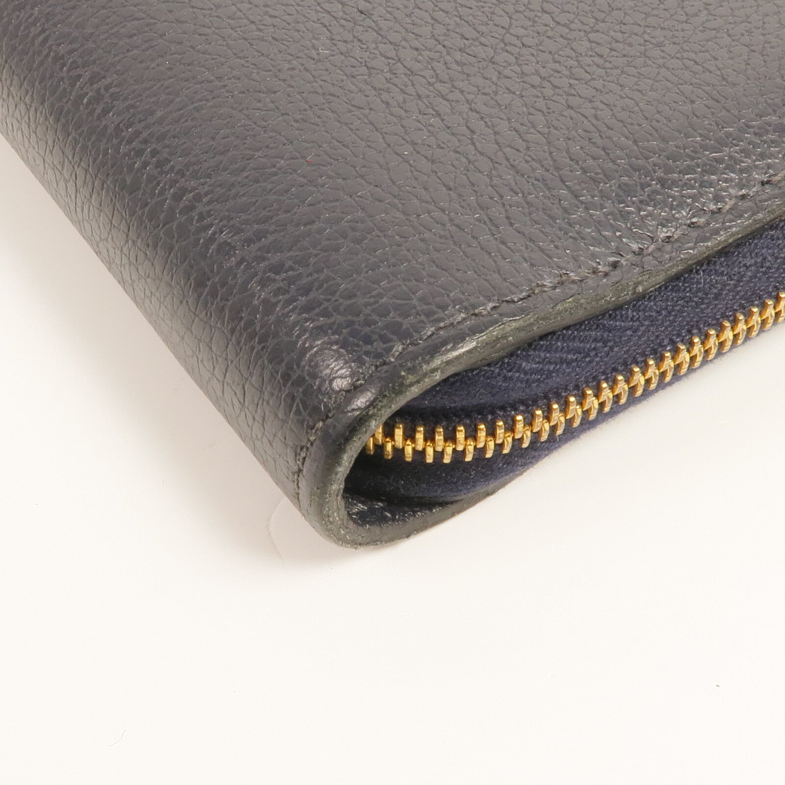 HERMES Evercolor皮革Zipper Wallet金扣錢包Bleu Nuit