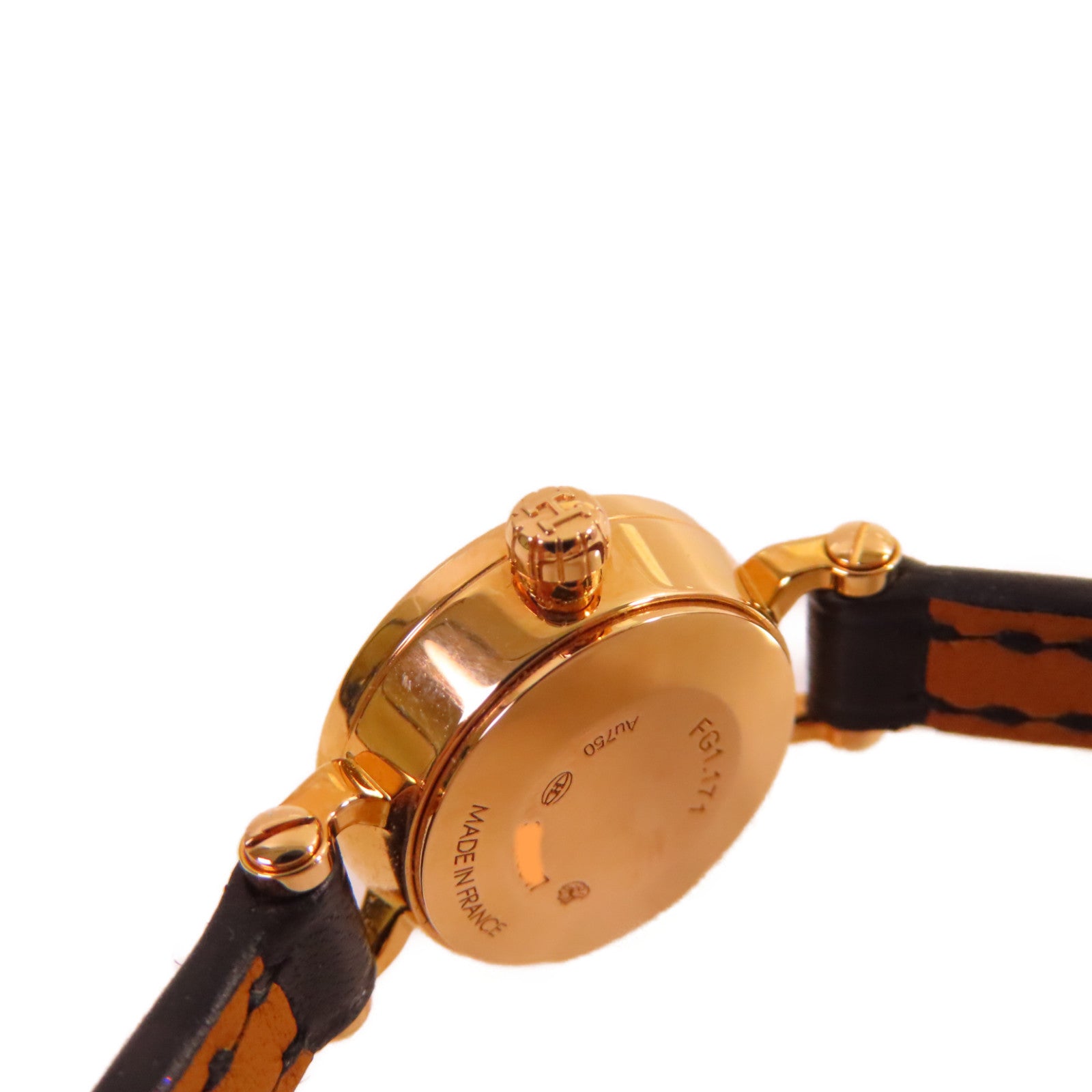 HERMES Faubourg Bezel Diamond Watch 18K玫瑰金/鑽石/皮革帶石英機芯手錶白色