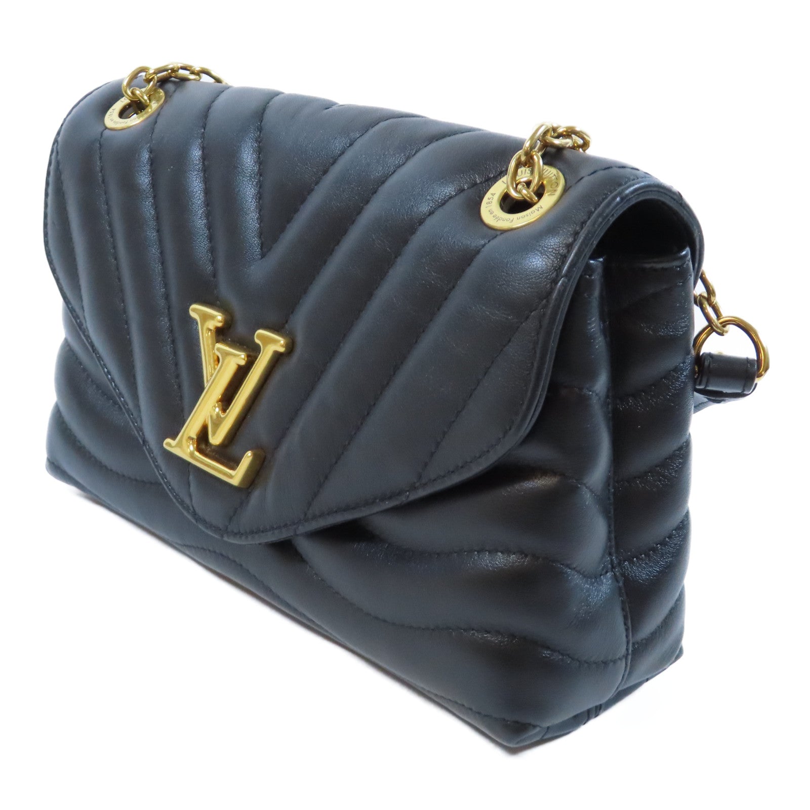LOUIS VUITTON **【激減優惠】牛皮皮革New Wave Chain Bag MM金扣鏈帶肩背袋黑色