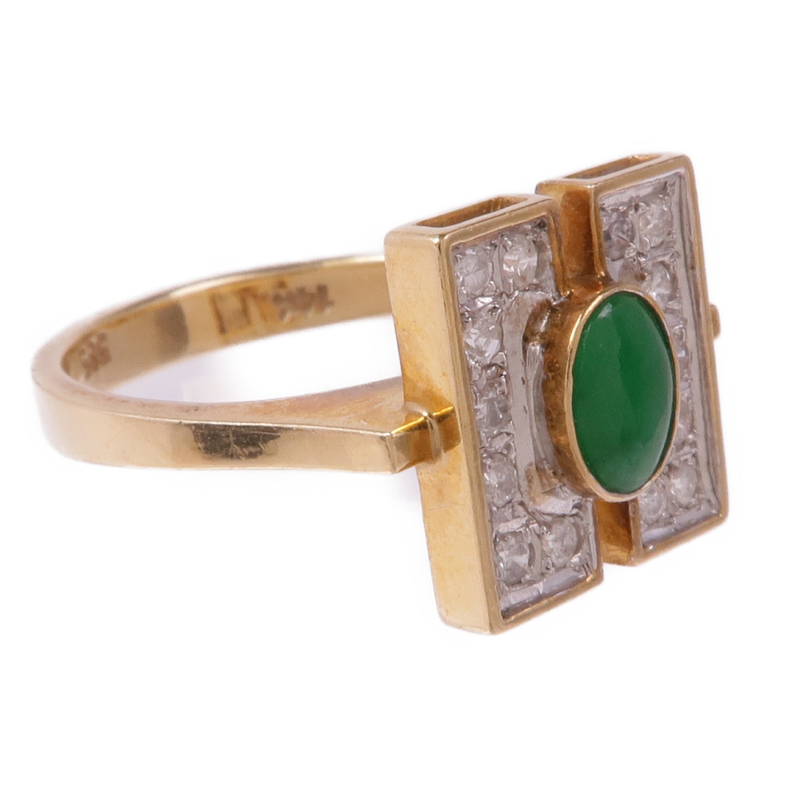 JEWELRY 14K黃金/白金Diamond Jade Ring鑽石/翡翠戒指US#6.25