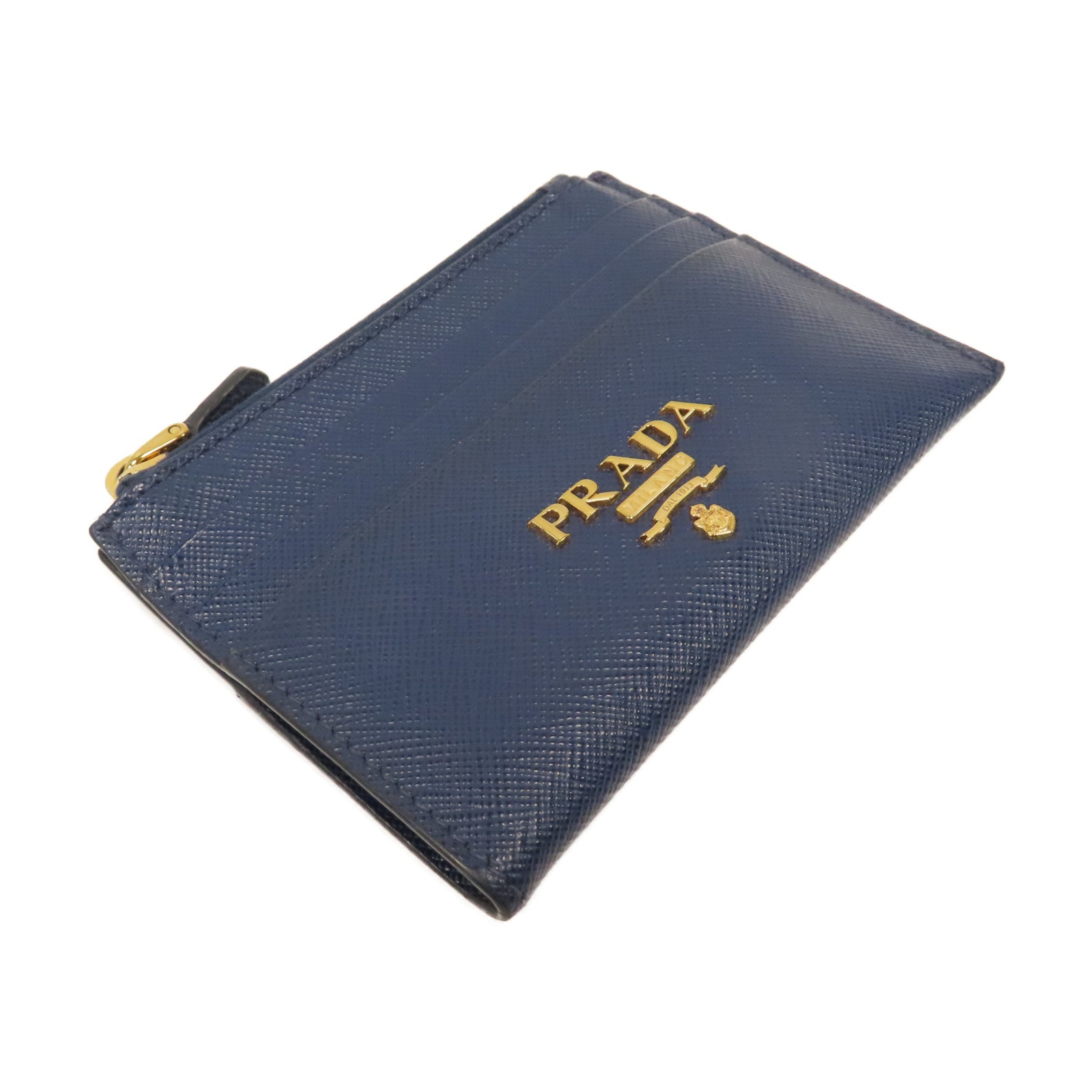 PRADA 【激減優惠】Saffiano皮革Card Holder金扣卡片套藍色