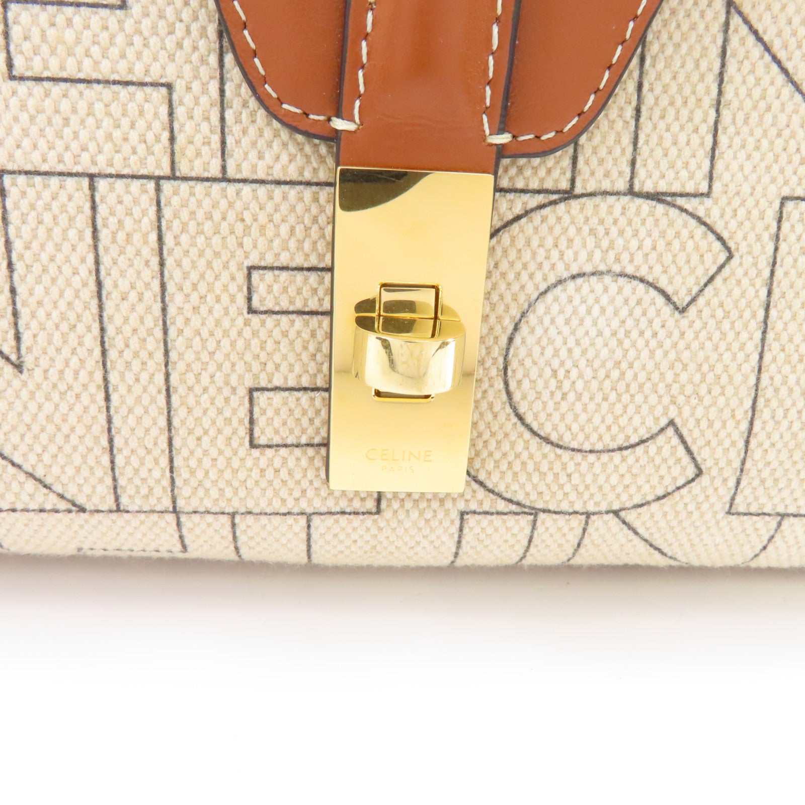 CELINE 【激減優惠】帆布/皮革Teen Soft 16金扣肩背袋米色/啡色