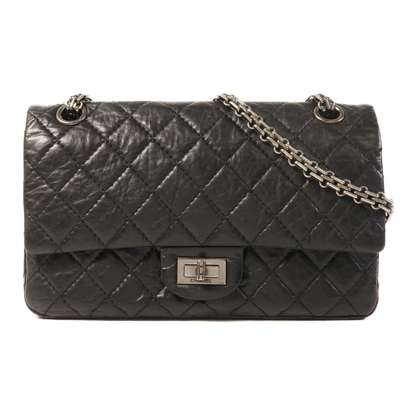 CHANEL 【激減優惠】牛皮皮革2.55銀扣鏈帶肩背袋