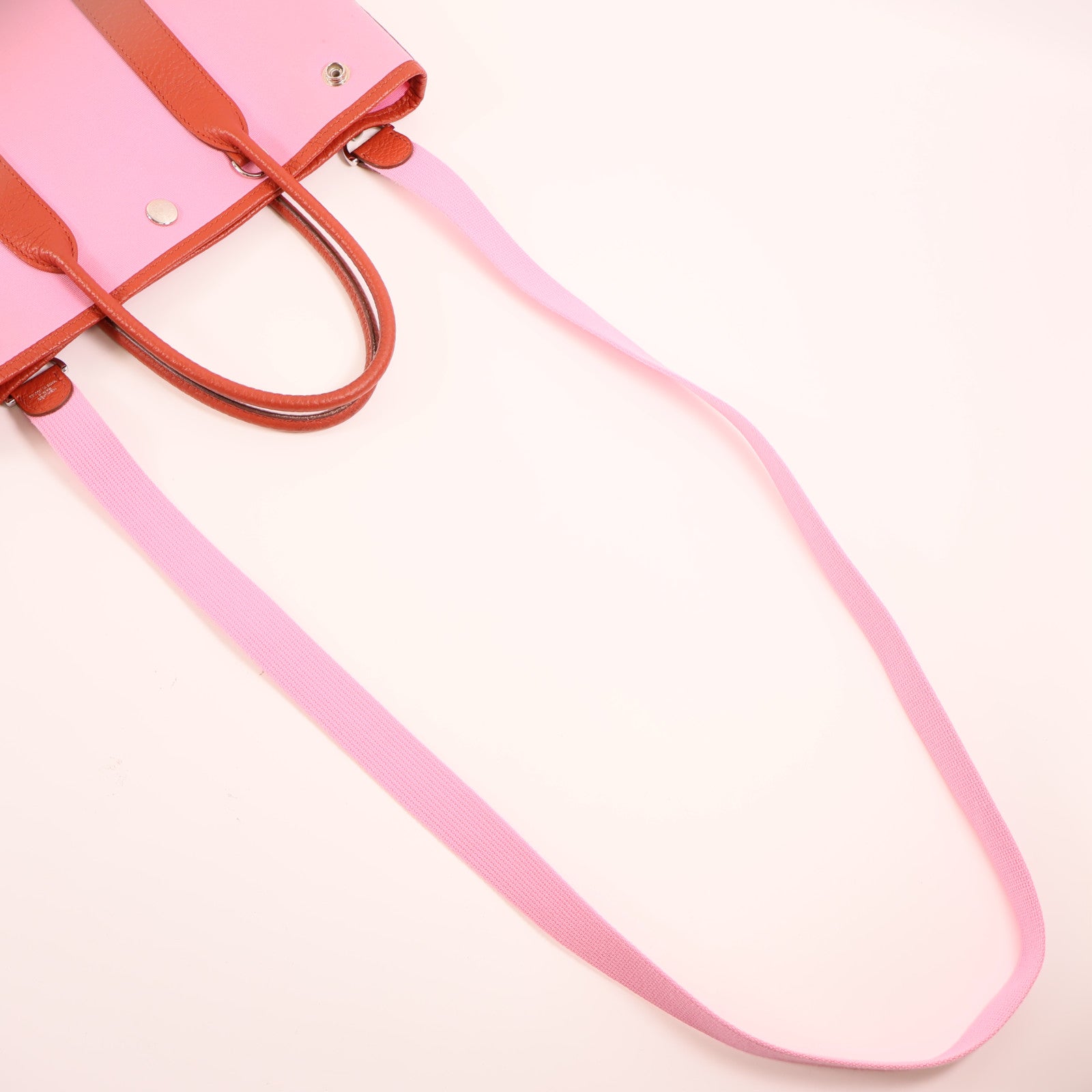 HERMES PHW Garden File PM 2 Way Shoulder Bag Handbag Canvas Pink/Red