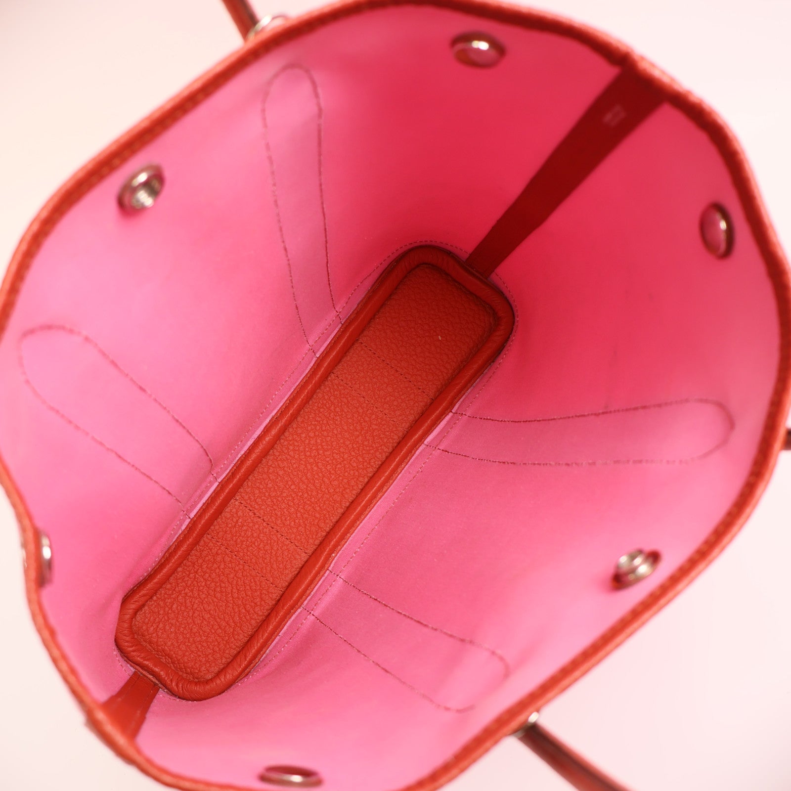 HERMES PHW Garden File PM 2 Way Shoulder Bag Handbag Canvas Pink/Red