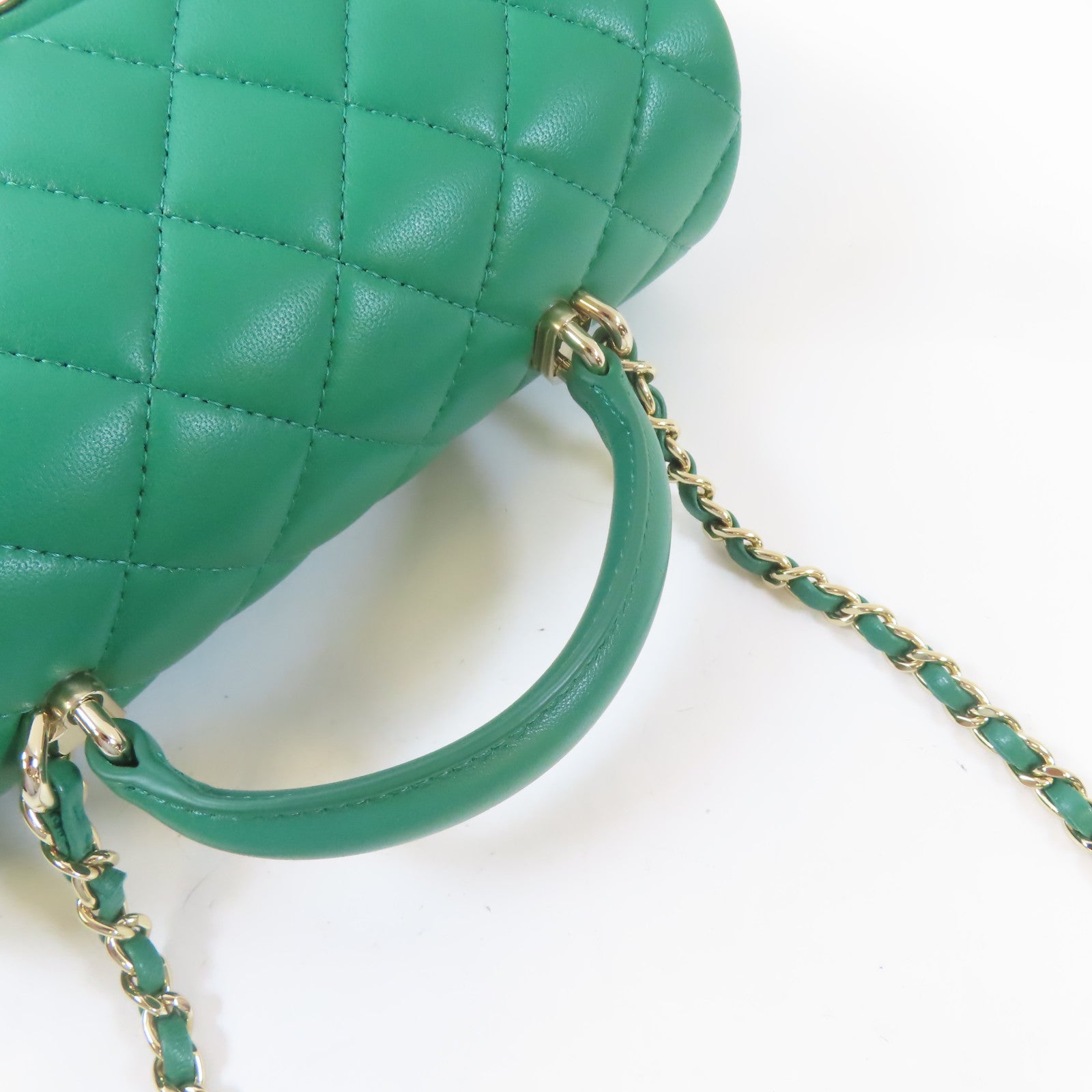 CHANEL 牛皮皮革Mini Flap Bag金扣手挽肩背兩用袋綠色