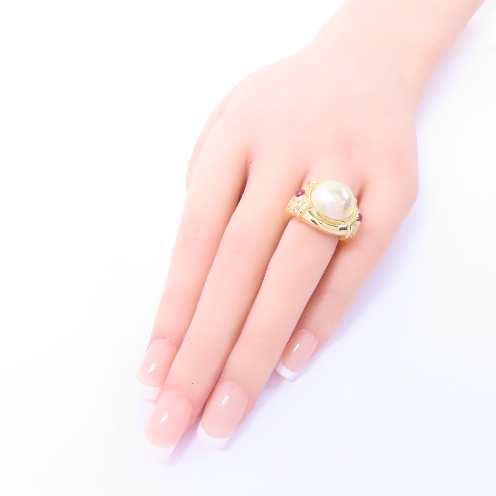 JEWELRY 18K黄金Pearl Ring珍珠/0.32ct鑽石戒指US#5.75