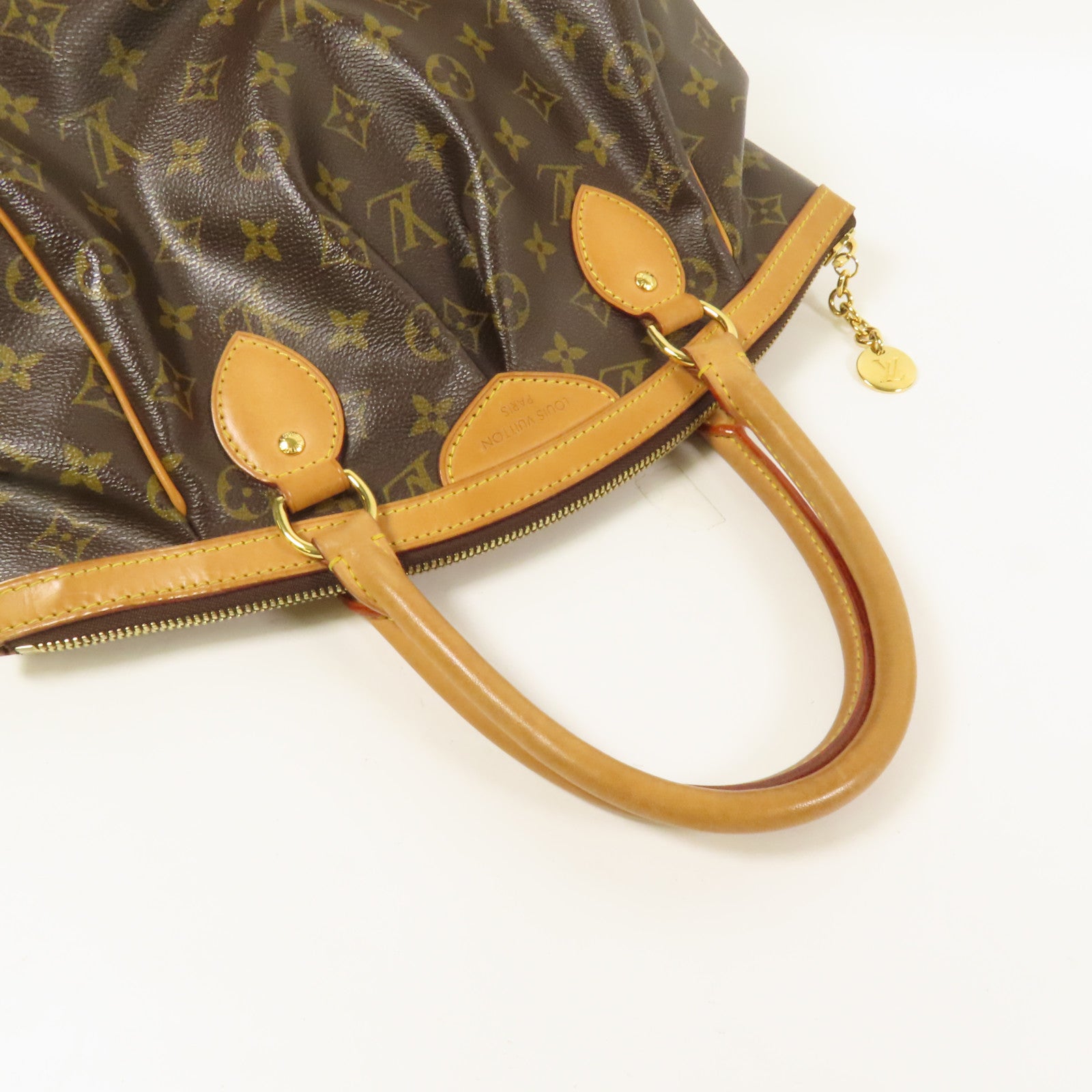 LOUIS VUITTON Monogram Tivoli PM金扣手挽袋棕色