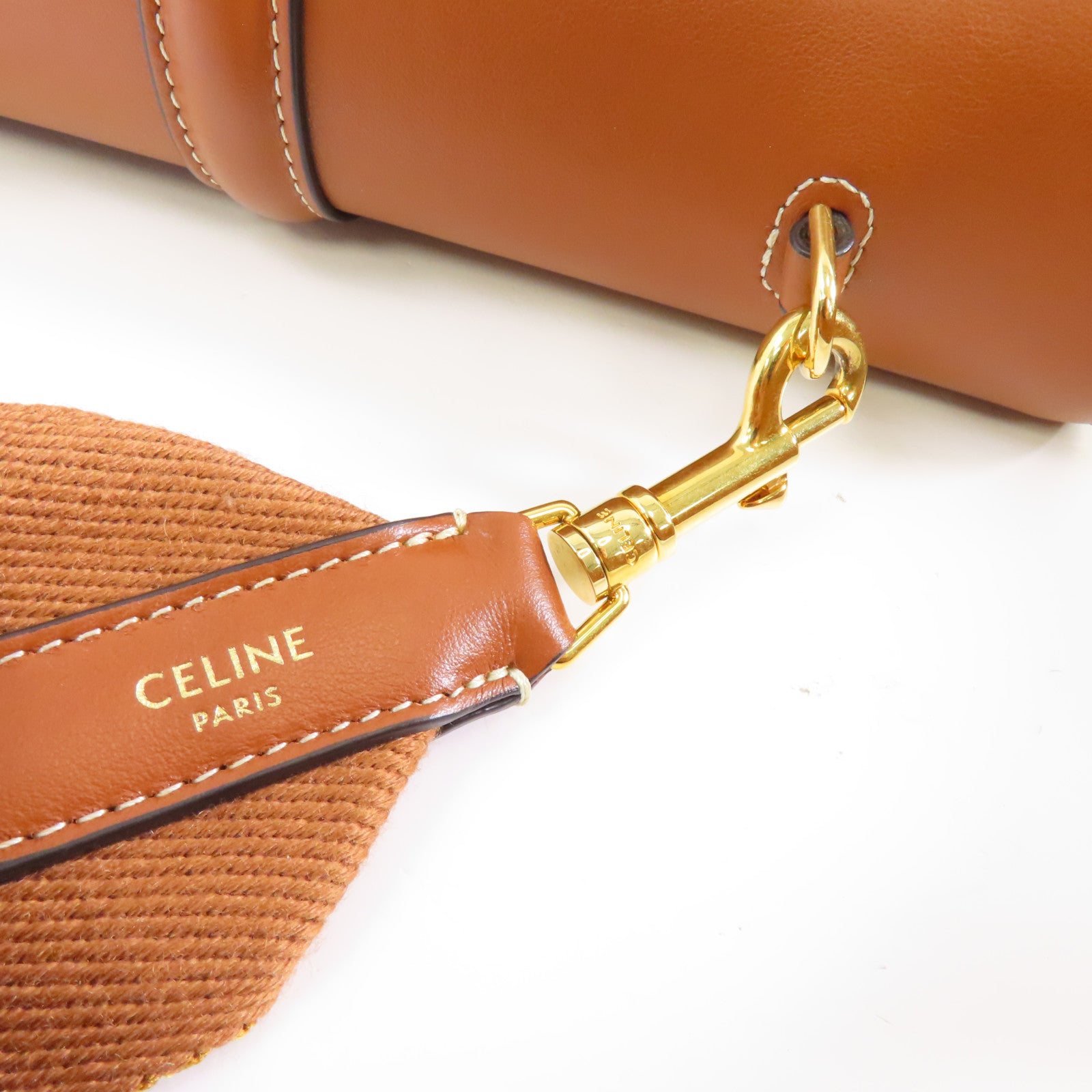 CELINE 【激減優惠】帆布/皮革Teen Soft 16金扣肩背袋米色/啡色