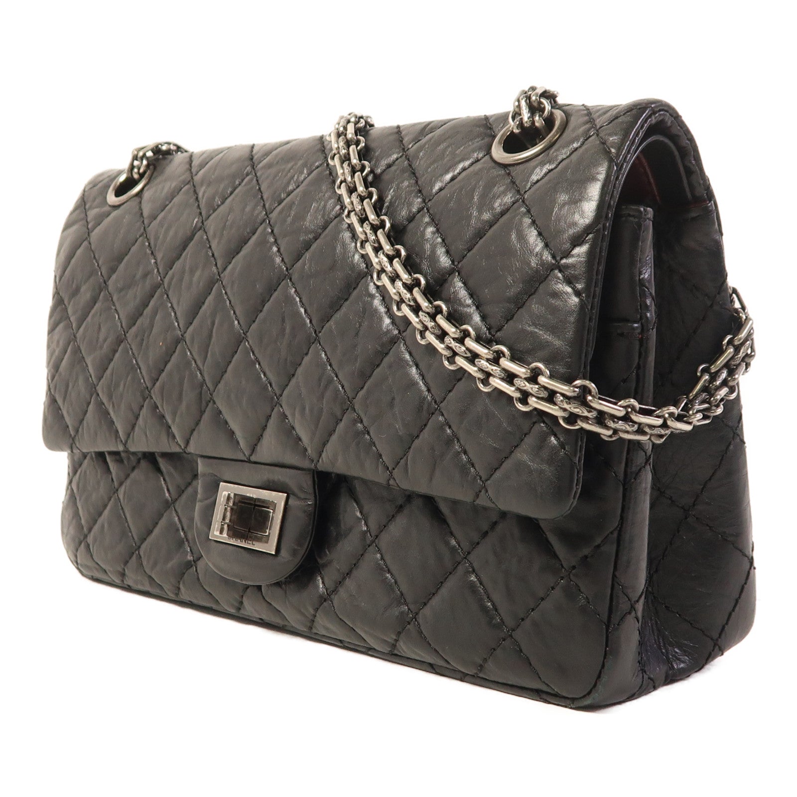 CHANEL 牛皮皮革2.55銀扣鏈帶肩背袋