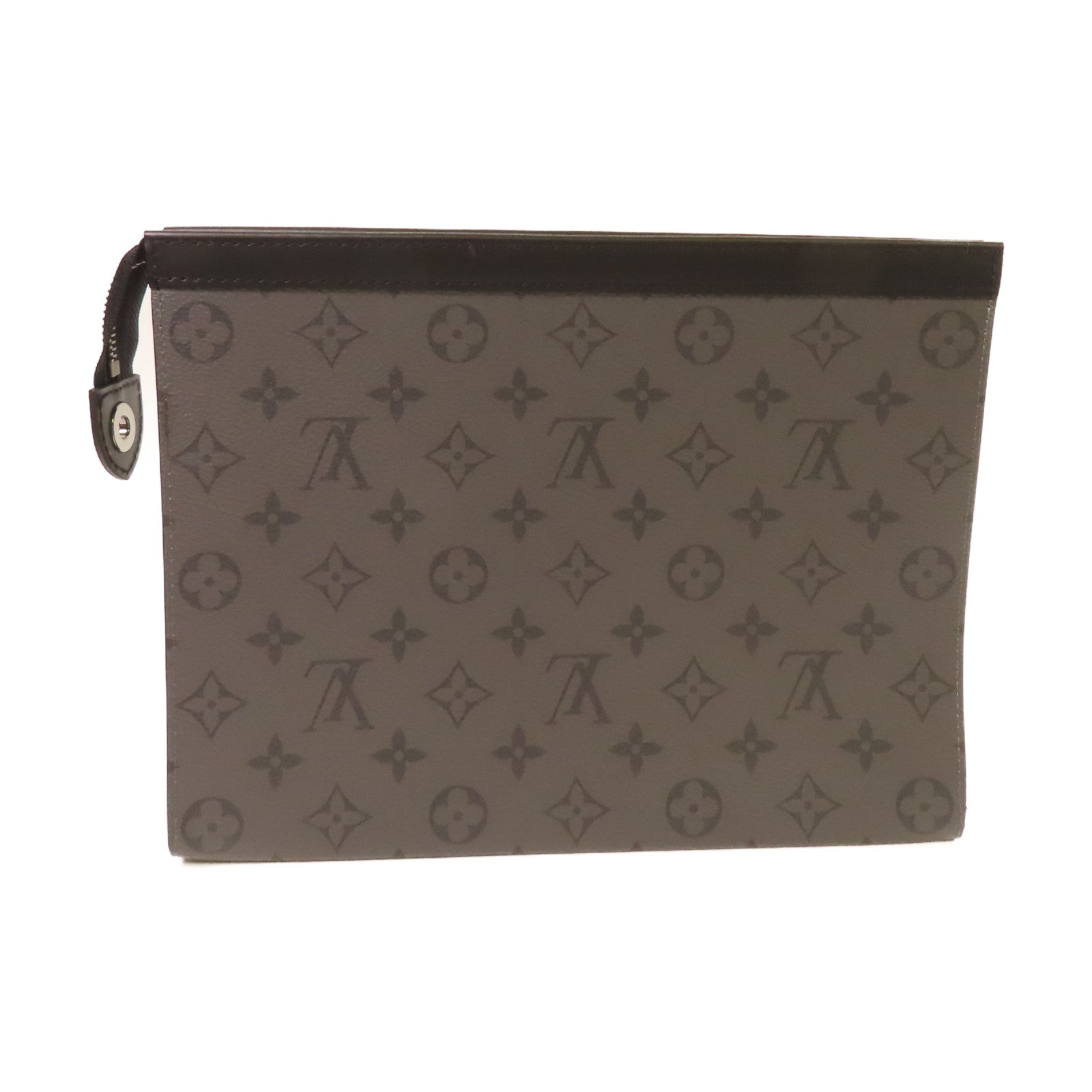 LOUIS VUITTON 【激減優惠】Monogram Eclipse Reverse Pochette Voyage MM Clutch銀扣手拿包碳灰色/黑色