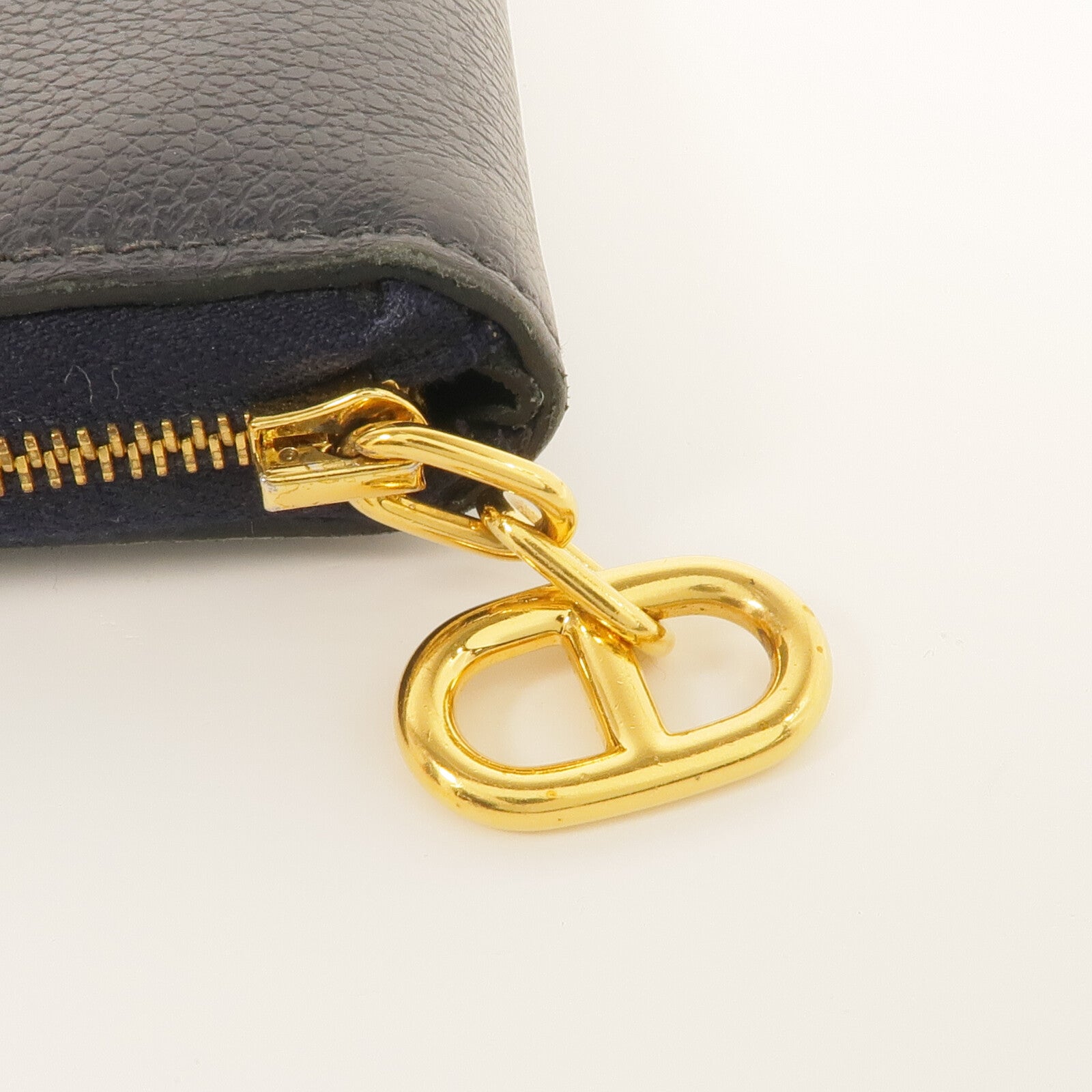 HERMES Evercolor皮革Zipper Wallet金扣錢包Bleu Nuit