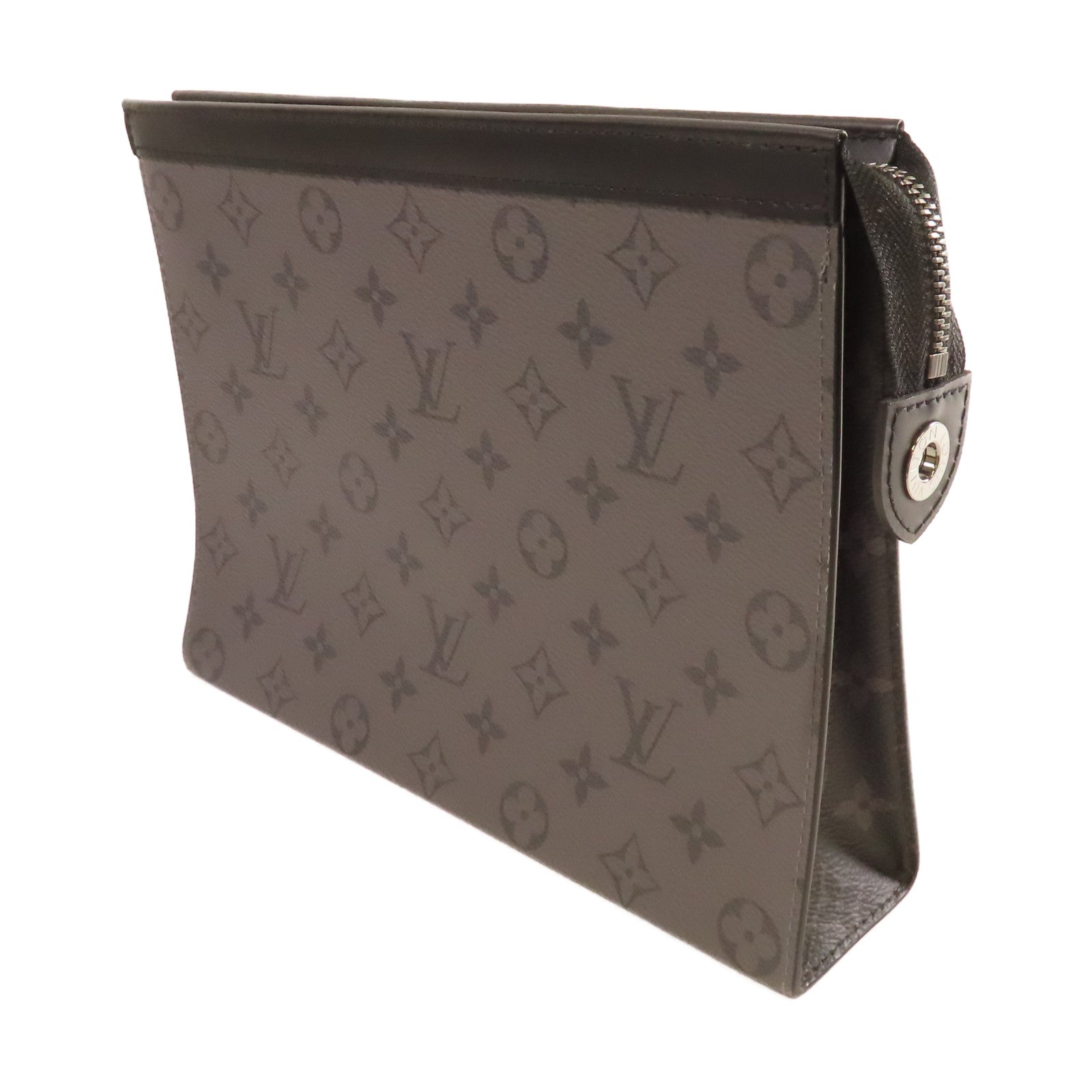 LOUIS VUITTON 【激減優惠】Monogram Eclipse Reverse Pochette Voyage MM Clutch銀扣手拿包碳灰色/黑色