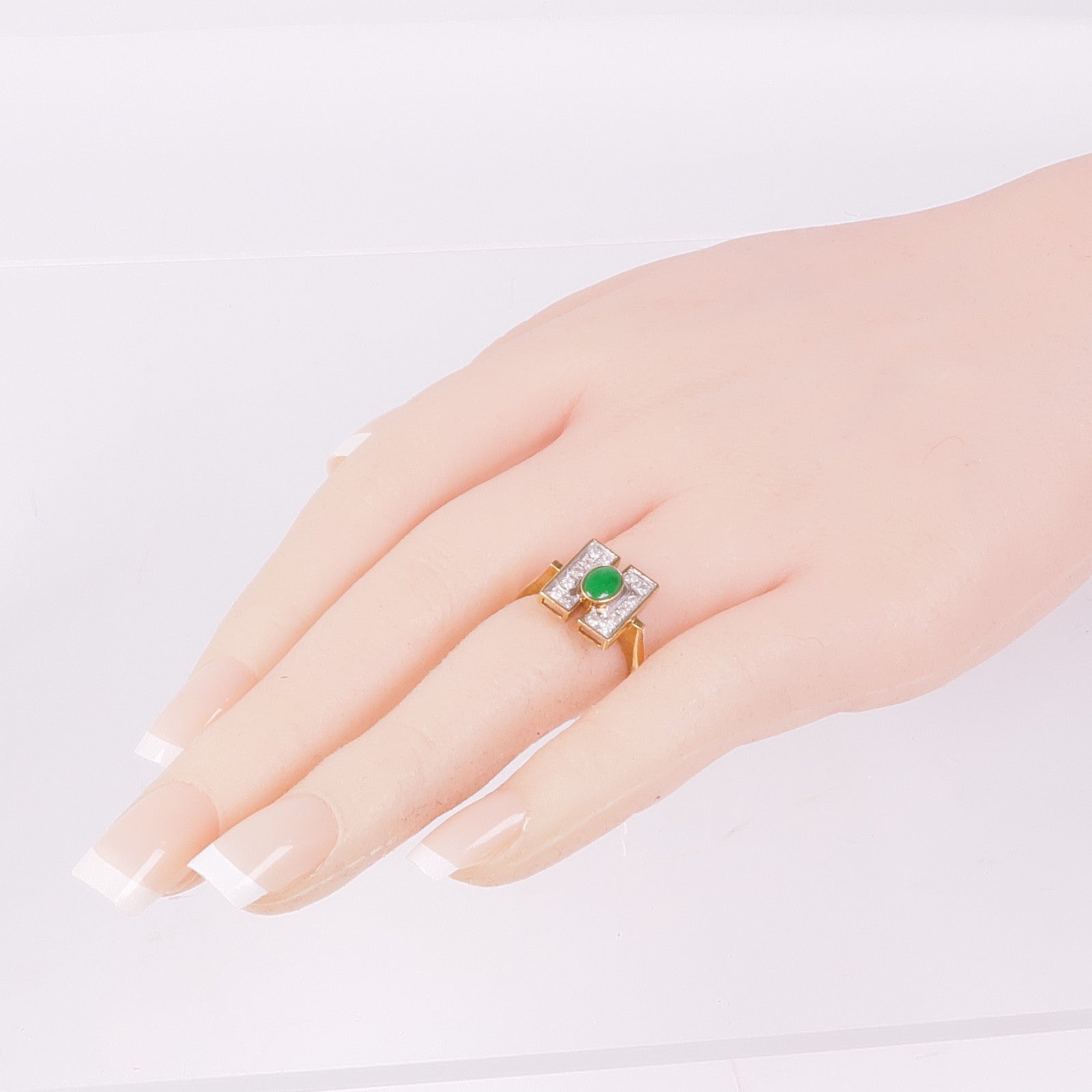 JEWELRY 14K黃金/白金Diamond Jade Ring鑽石/翡翠戒指US#6.25