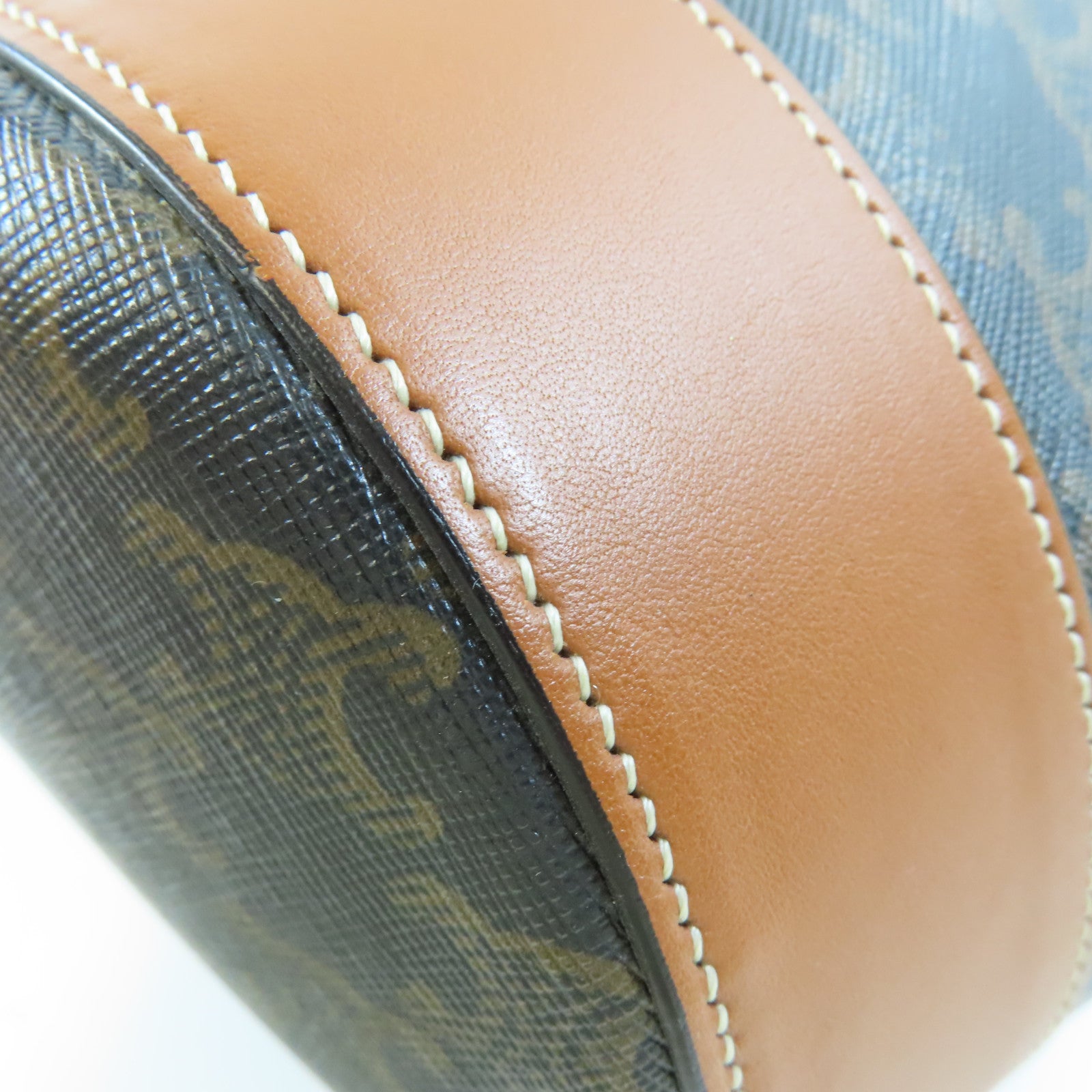CELINE 塗層帆布Bucket Bag金扣肩背袋棕色