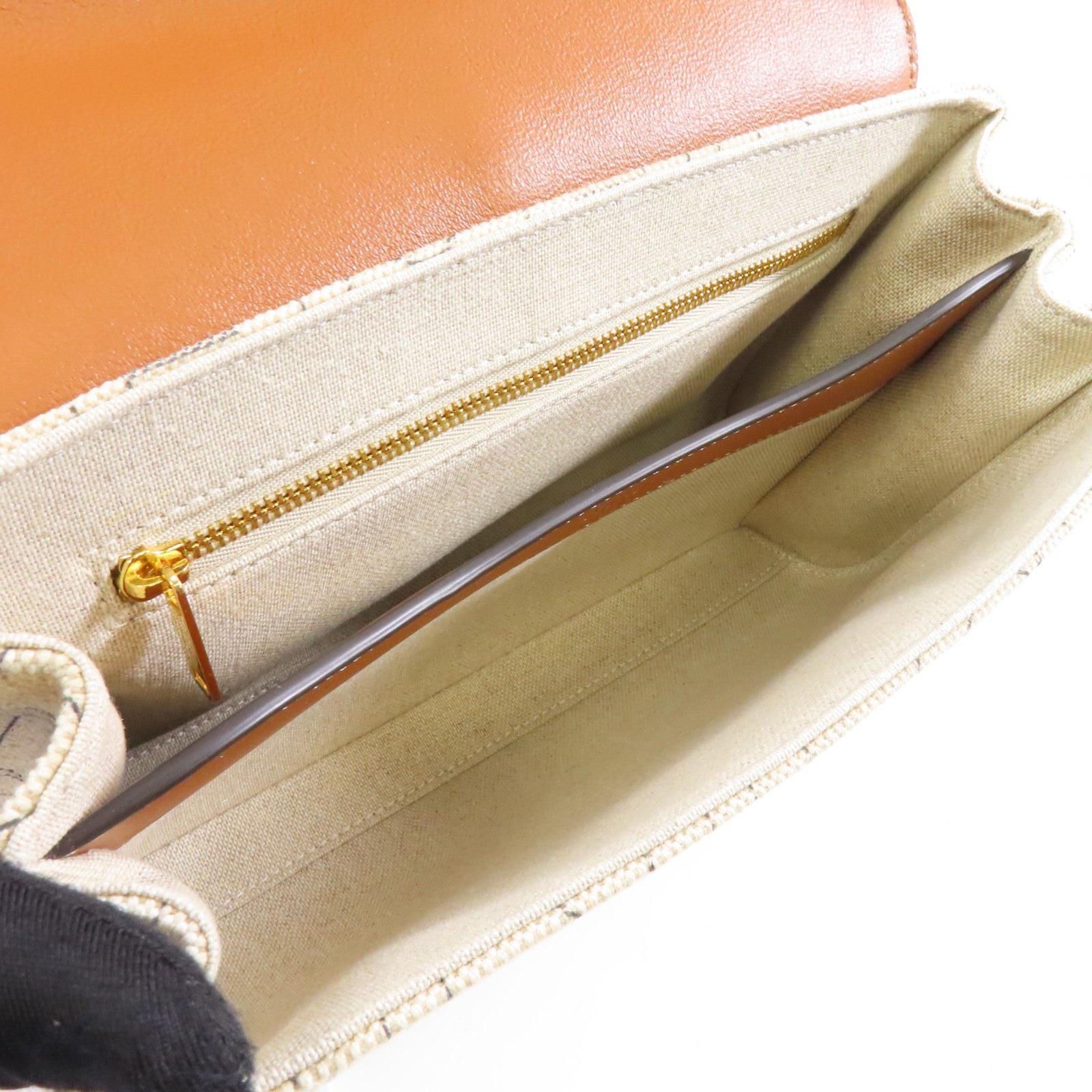 CELINE 【激減優惠】帆布/皮革Teen Soft 16金扣肩背袋米色/啡色