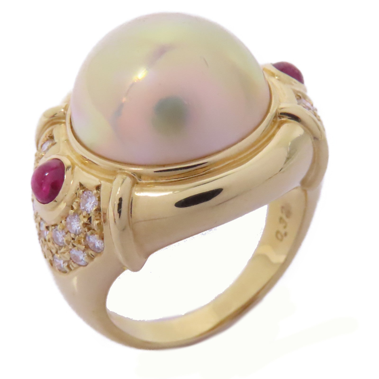 JEWELRY 18K黄金Pearl Ring珍珠/0.32ct鑽石戒指US#5.75