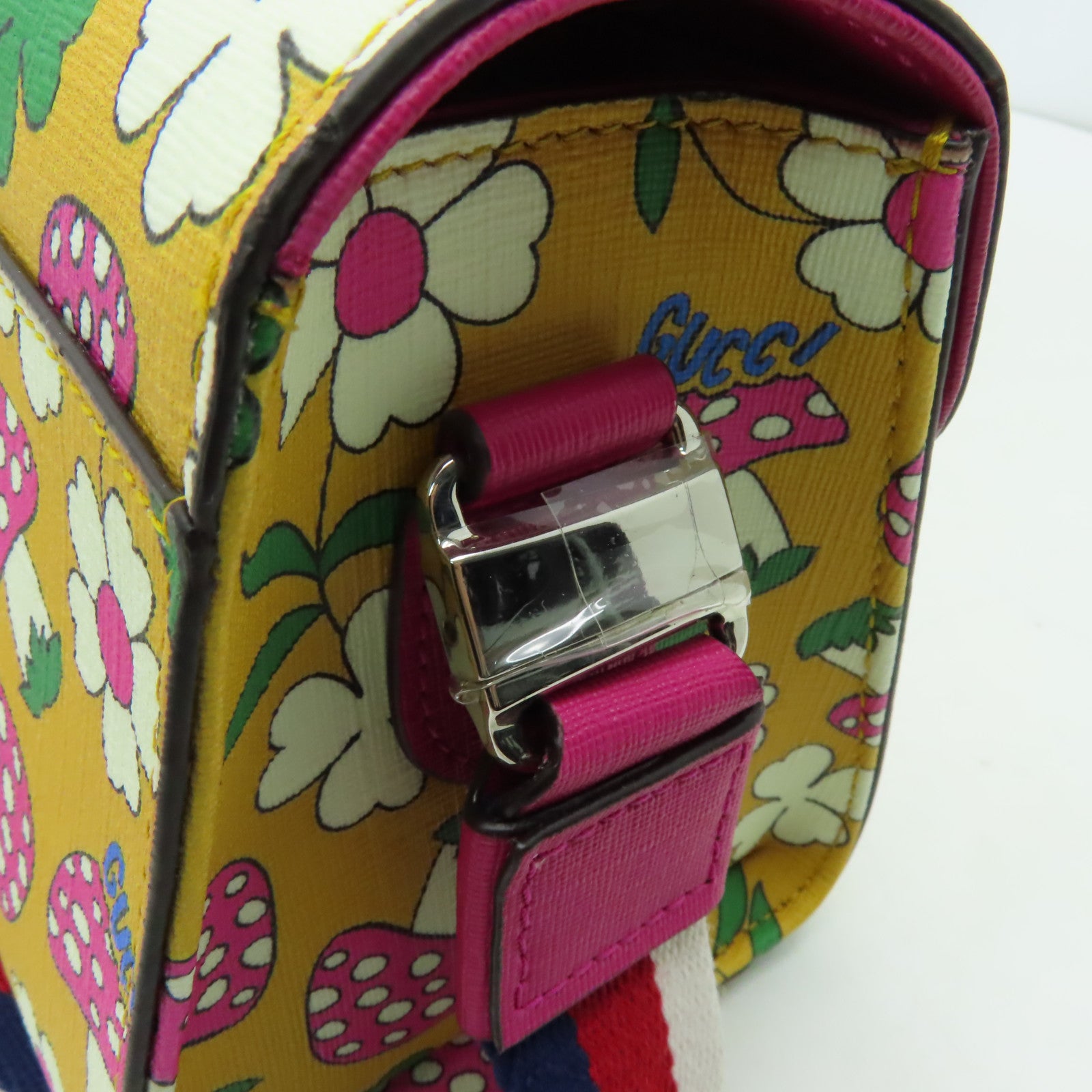 GUCCI 【激減優惠】塗層帆布2 Way Shoulder銀扣手挽肩背兩用袋黃色/粉紅色