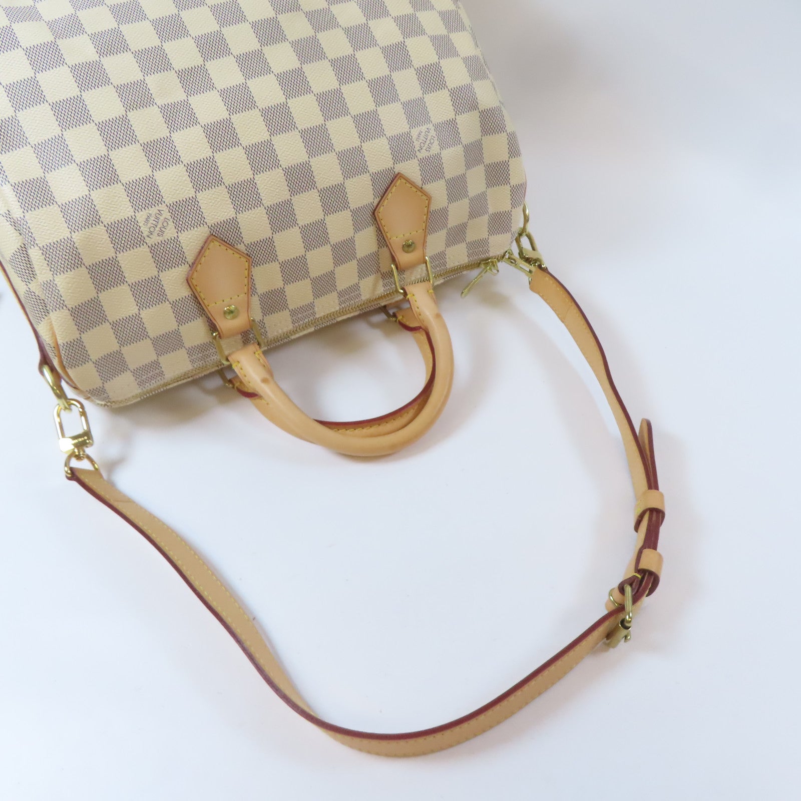 LOUIS VUITTON 【激減優惠】Damier Azur Speedy Bandouliere 30金扣手挽肩背兩用袋白色