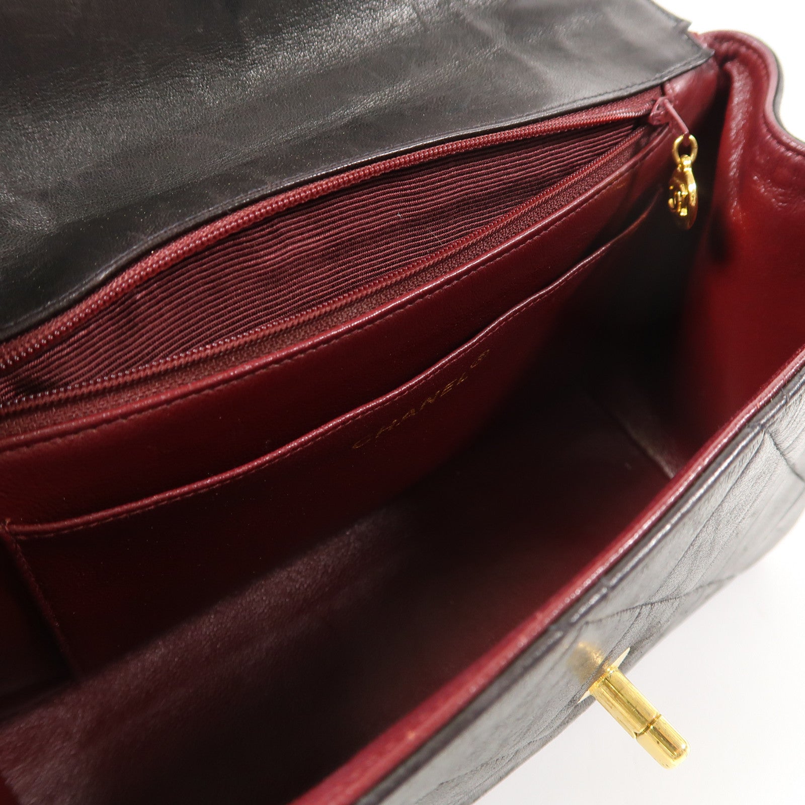 CHANEL 菱格羊皮皮革Vintage Handbag金扣手挽袋黑色