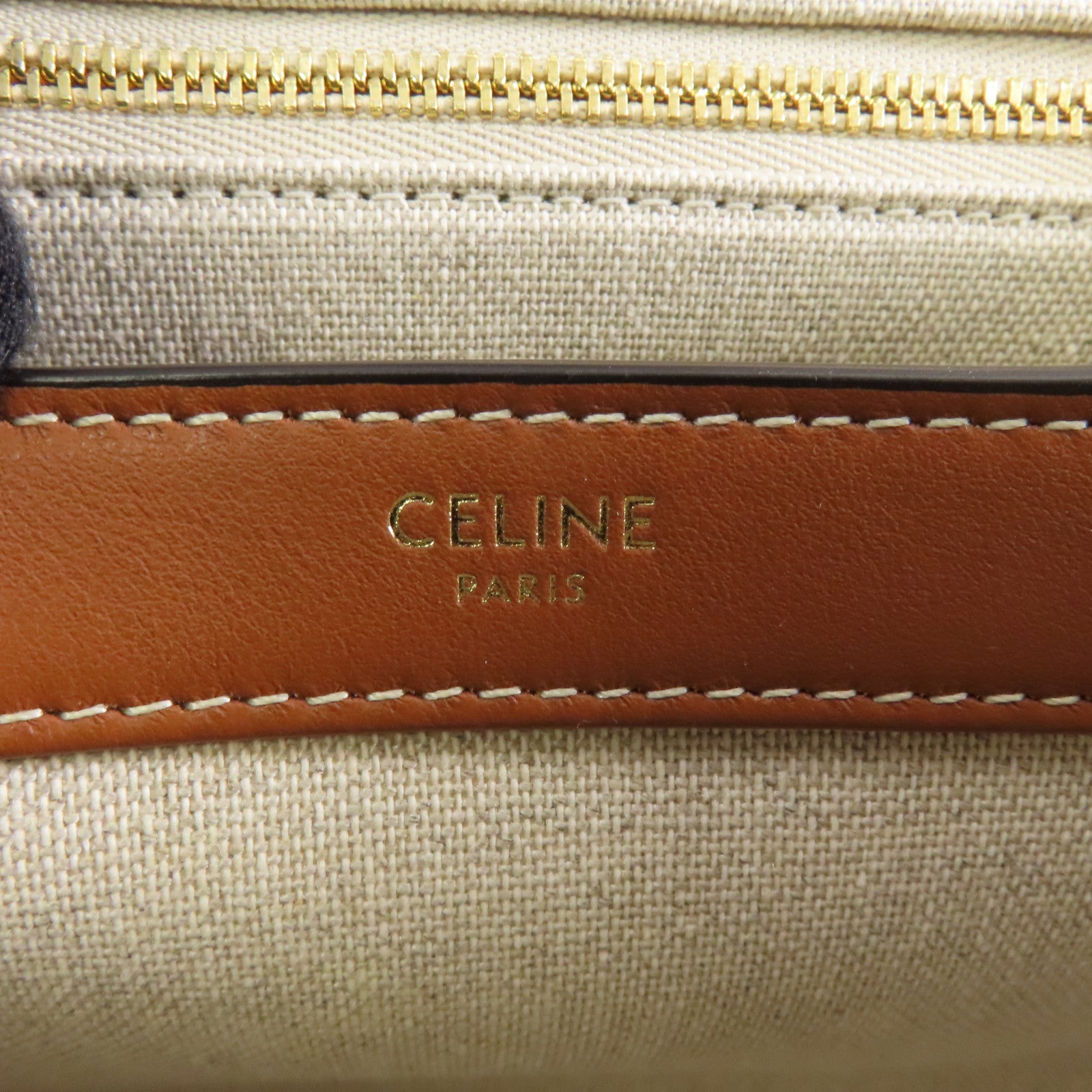 CELINE 【激減優惠】帆布/皮革Teen Soft 16金扣肩背袋米色/啡色