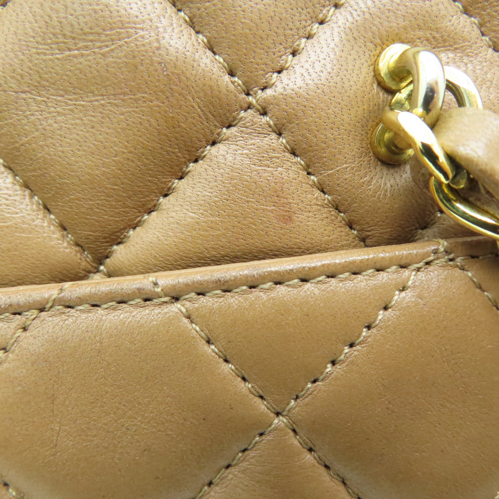 CHANEL Rhombus Sheepskin Leather Vintage Chain Tote Gold Buckle Chain Belt Shoulder Bag Brown