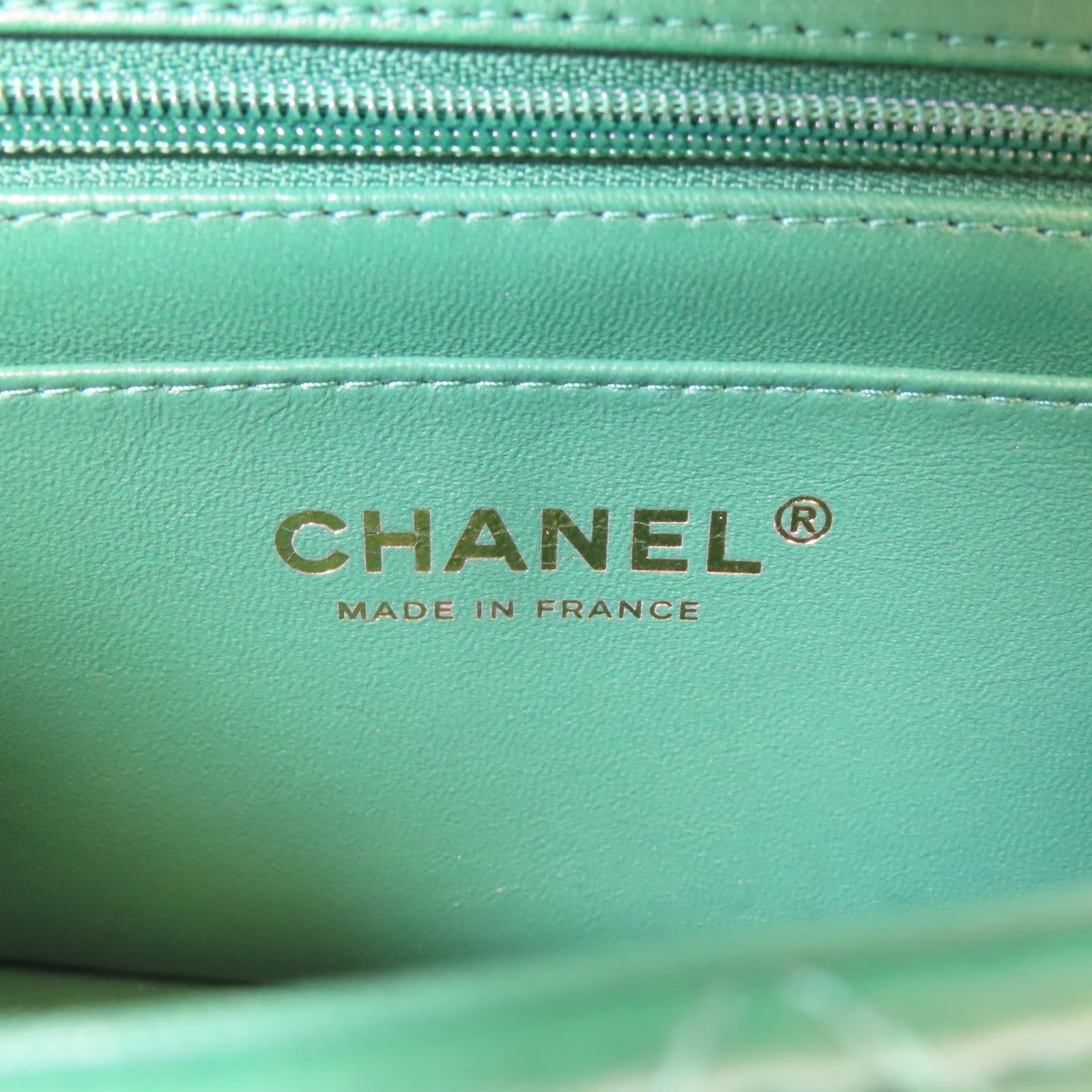 CHANEL 牛皮皮革Mini Flap Bag金扣手挽肩背兩用袋綠色