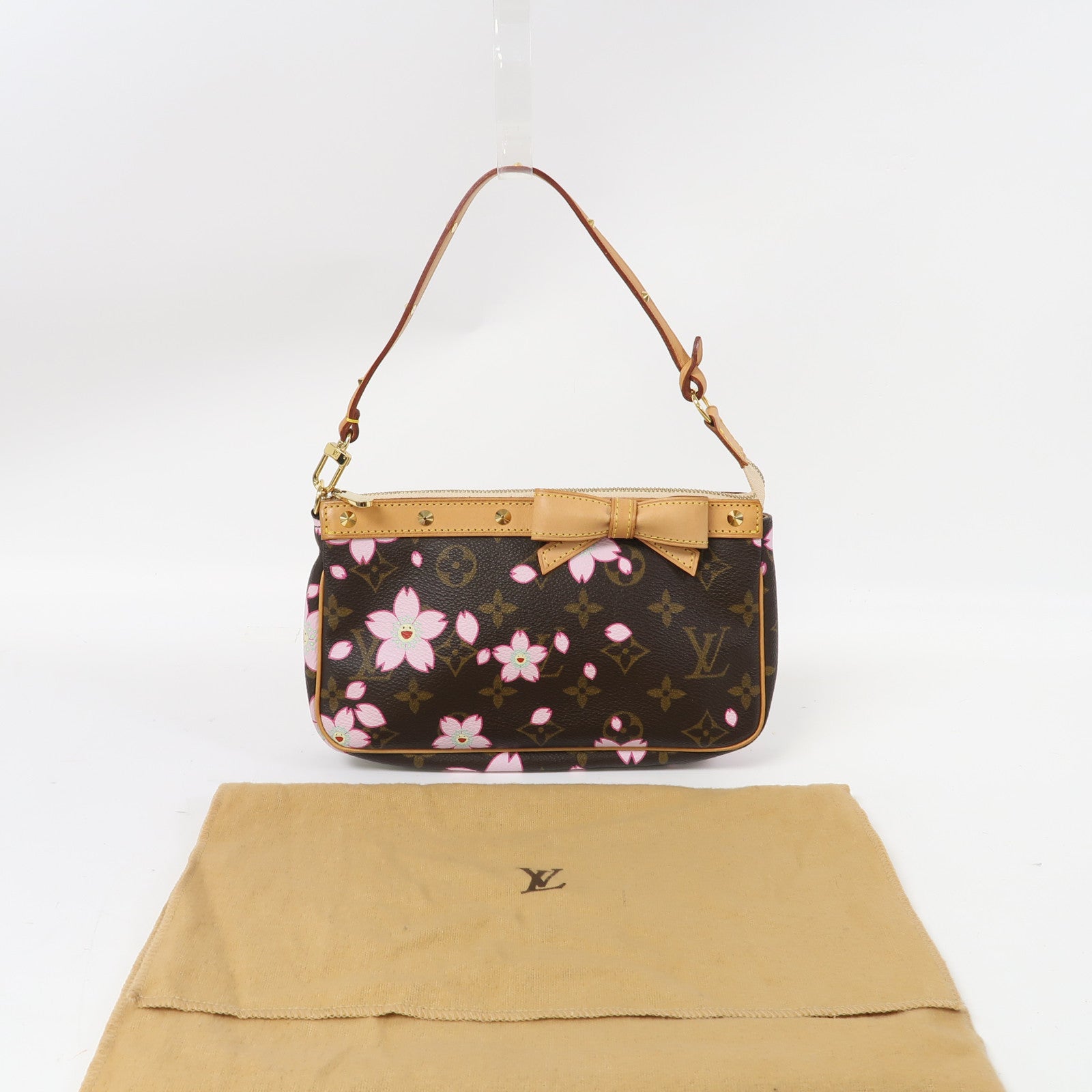 LOUIS VUITTON Monogram Cherry Blossom Pochette金扣肩背袋啡色