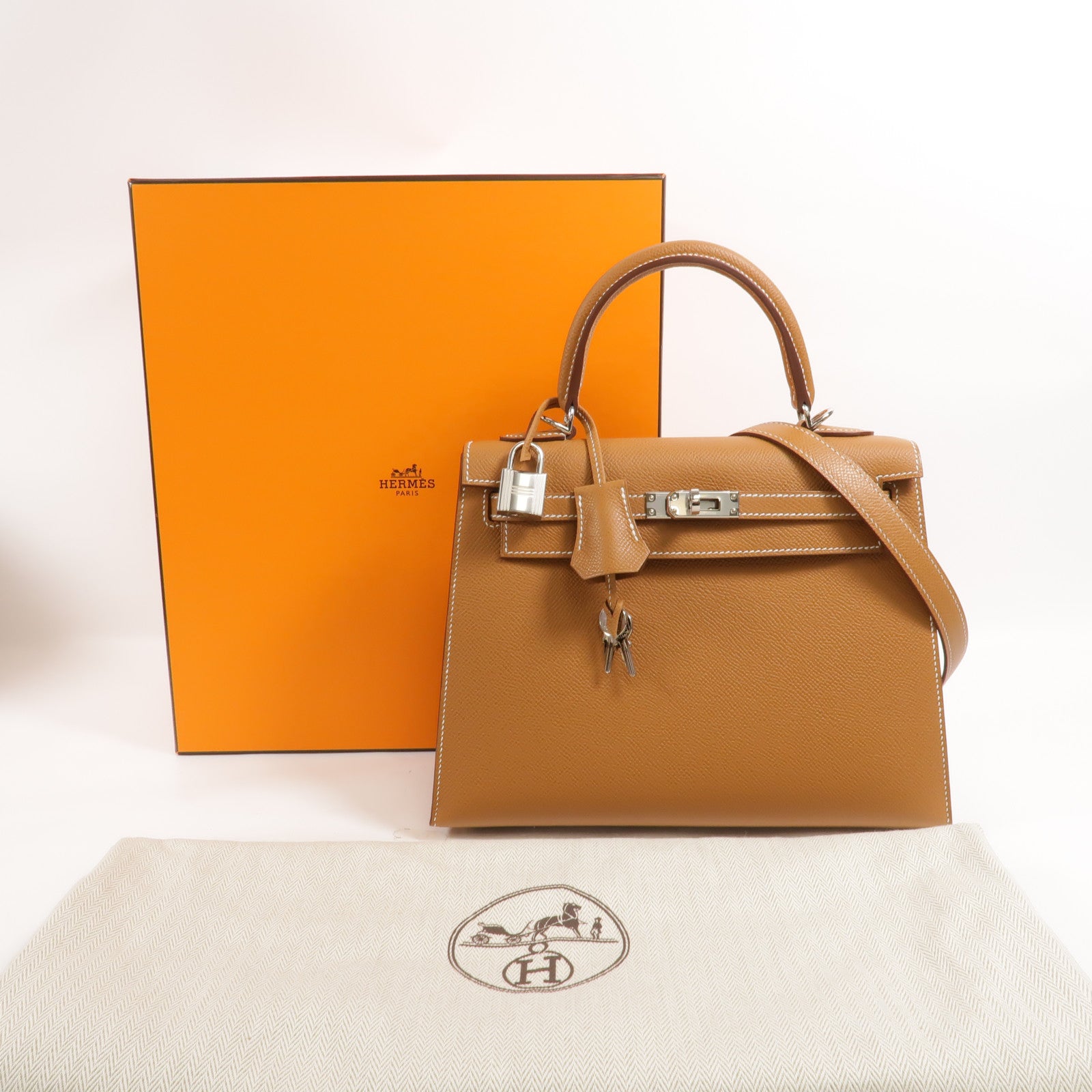 HERMES Epsom Sellier皮革Kelly 25手挽肩背兩用袋Gold