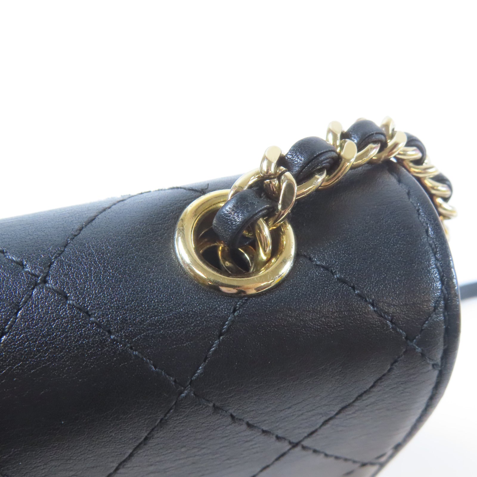 CHANEL 【激減優惠】菱格牛皮皮革Chain Shoulder金扣鏈帶肩背袋黑色
