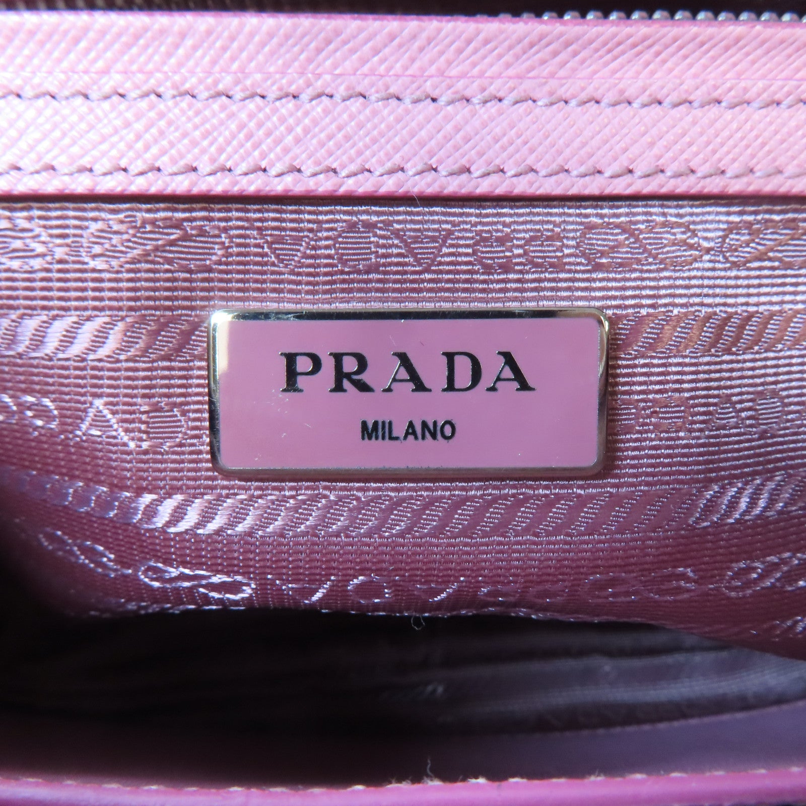 PRADA 皮革Triangle Logo Plate銀扣手挽肩背兩用袋粉紅色