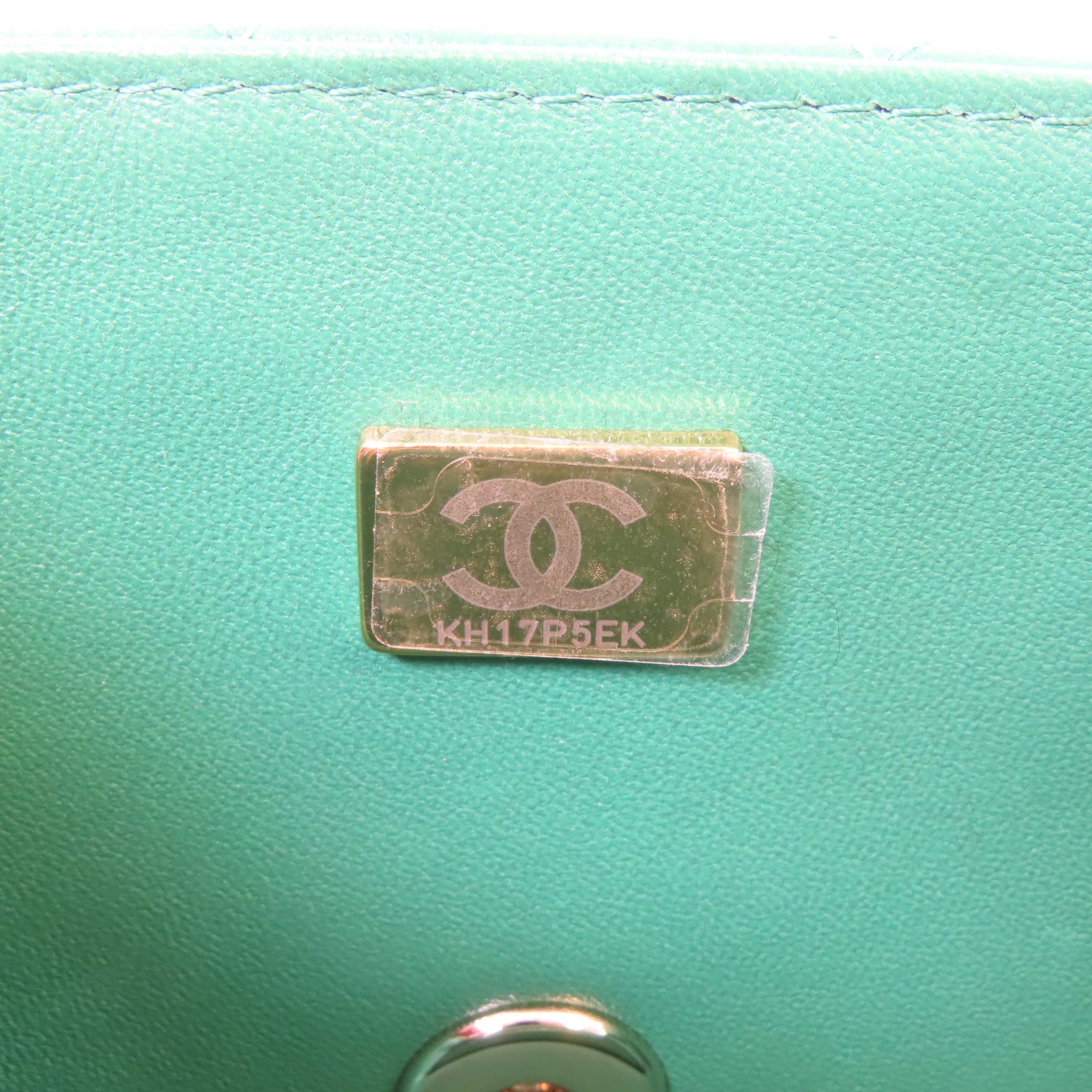 CHANEL 牛皮皮革Mini Flap Bag金扣手挽肩背兩用袋綠色