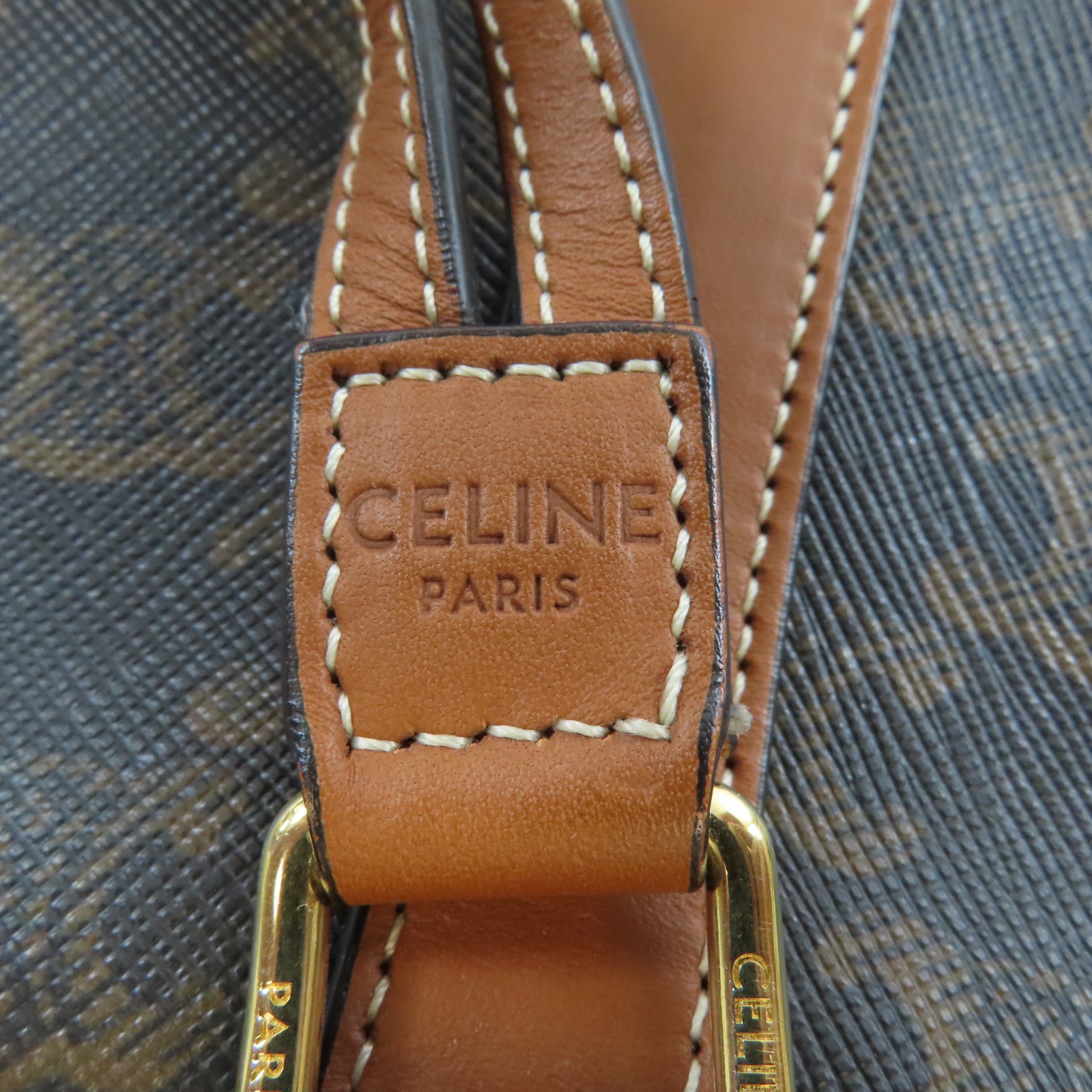CELINE 塗層帆布Bucket Bag金扣肩背袋棕色