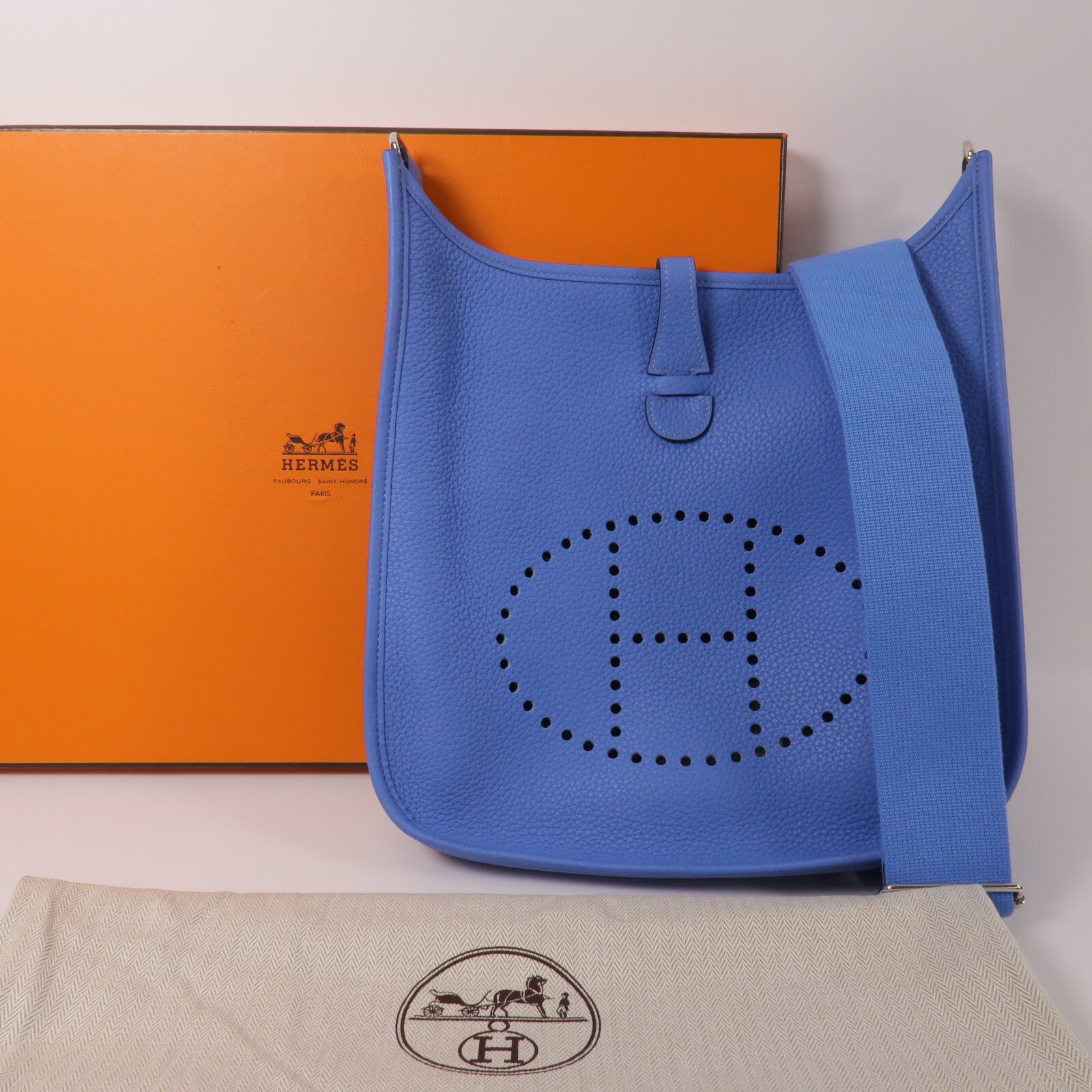 HERMES Clemence皮革Evelyne PM肩背袋Bleu Paradis