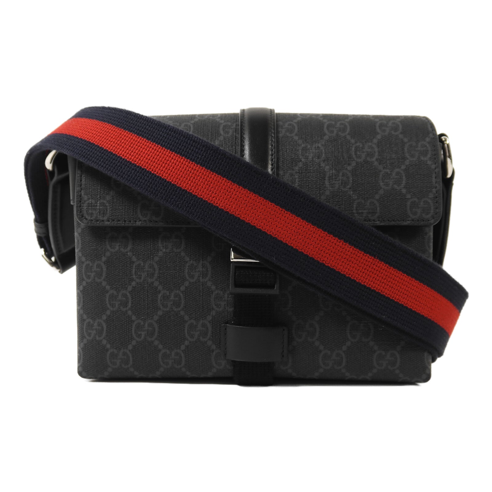 GUCCI 塗層帆布GG Black Mini Bag銀扣肩背袋