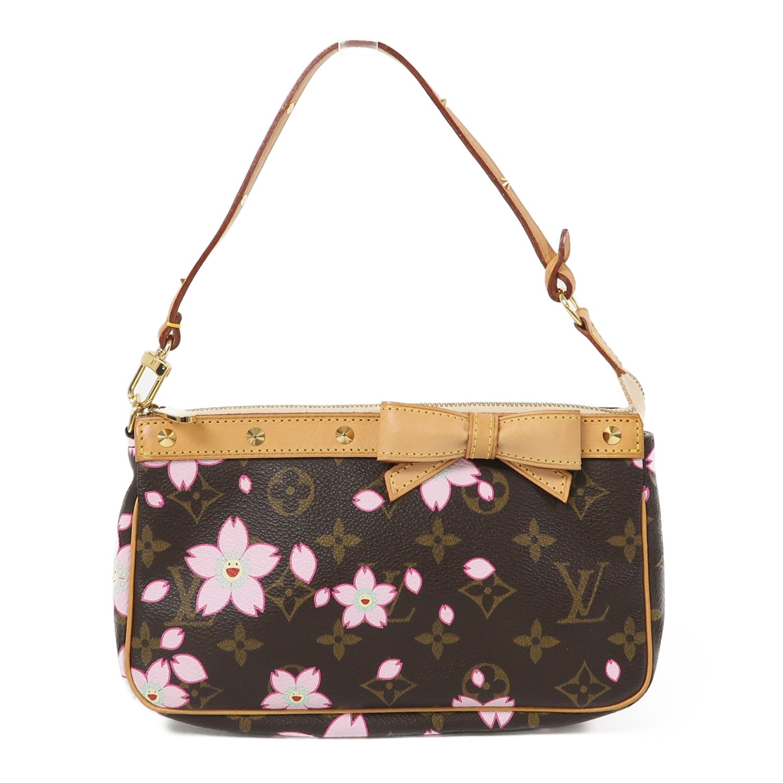 LOUIS VUITTON Monogram Cherry Blossom Pochette金扣肩背袋啡色