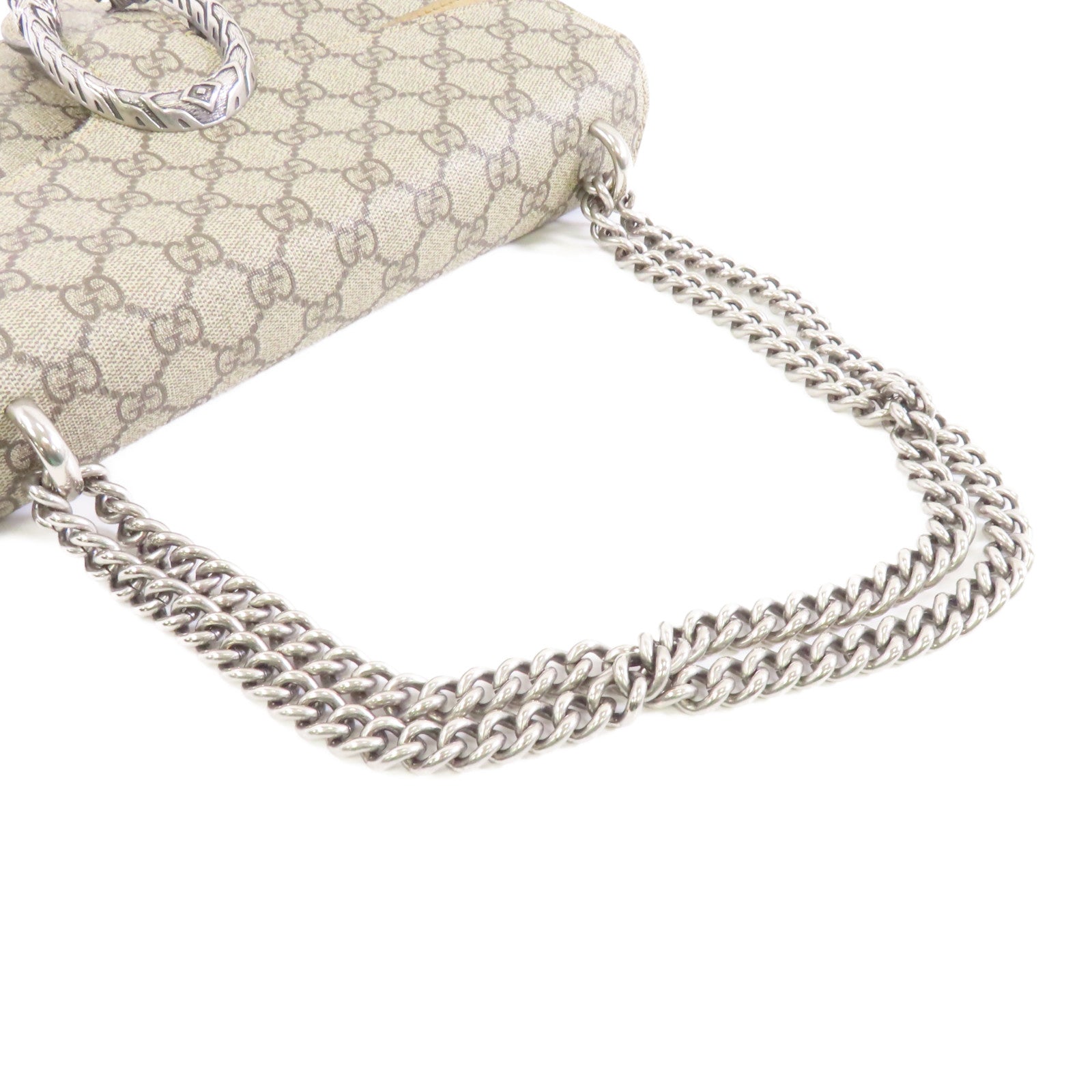 GUCCI 塗層帆布Chain Shoulder銀扣鏈帶肩背袋啡色