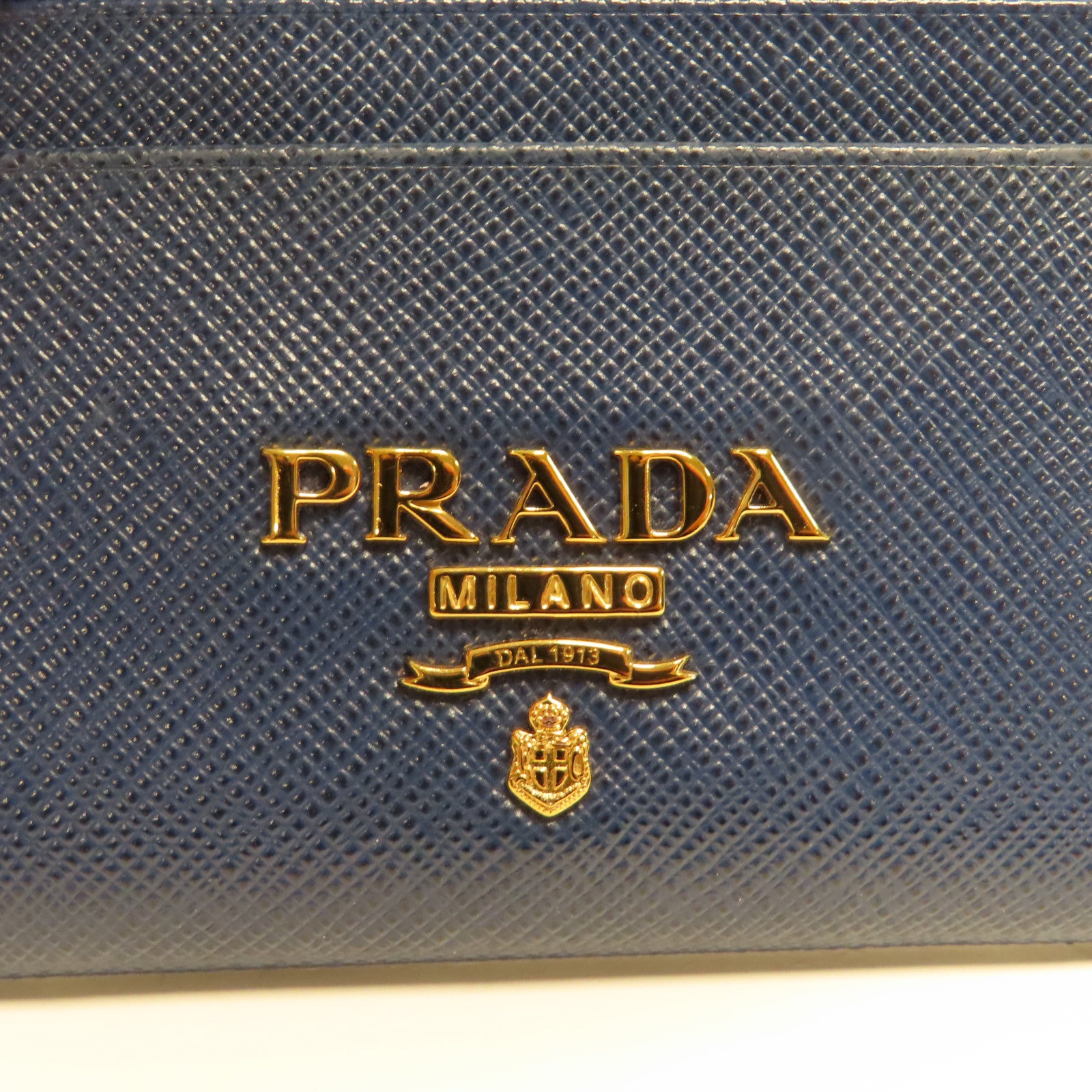 PRADA 【激減優惠】Saffiano皮革Card Holder金扣卡片套藍色