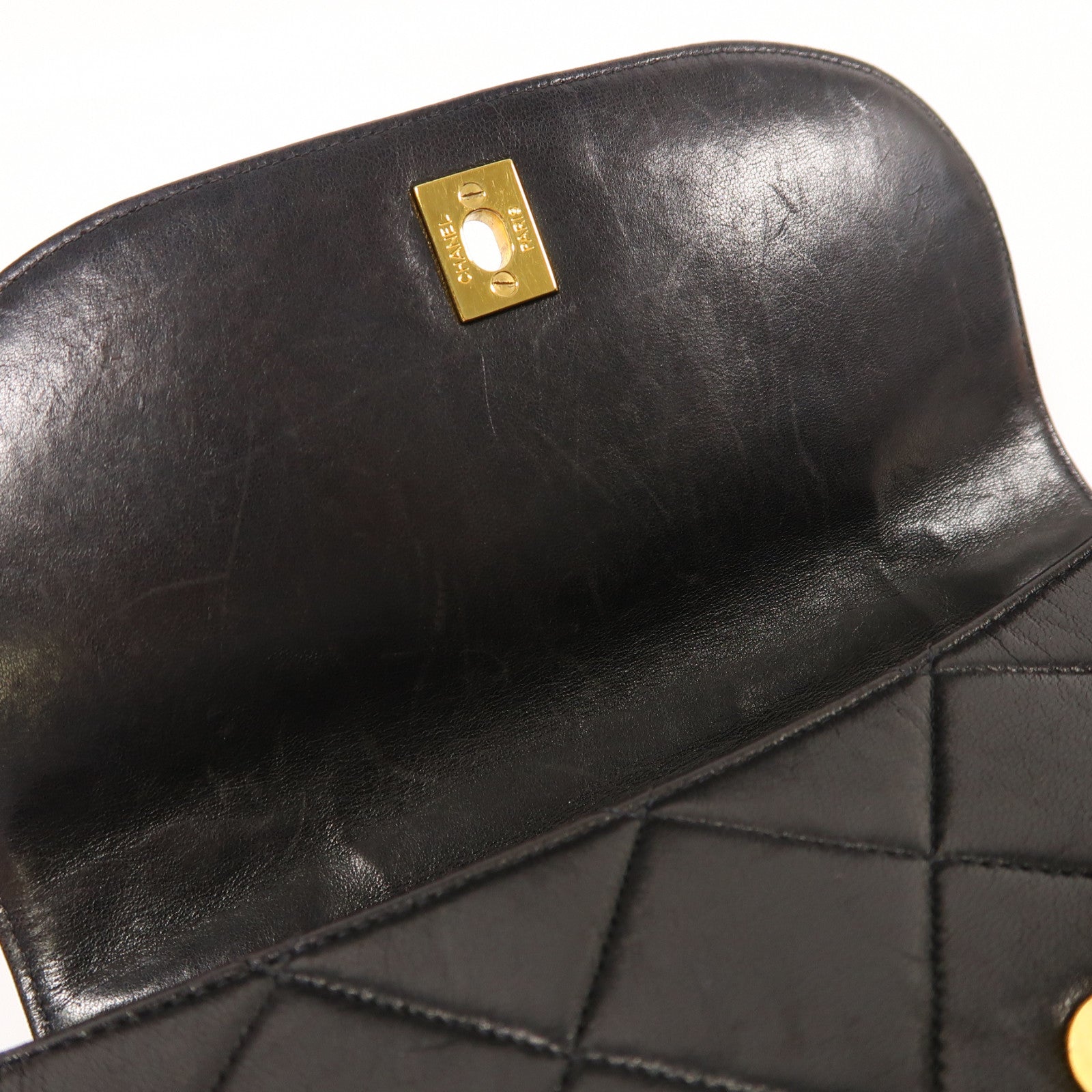 CHANEL 菱格羊皮皮革Vintage Handbag金扣手挽袋黑色