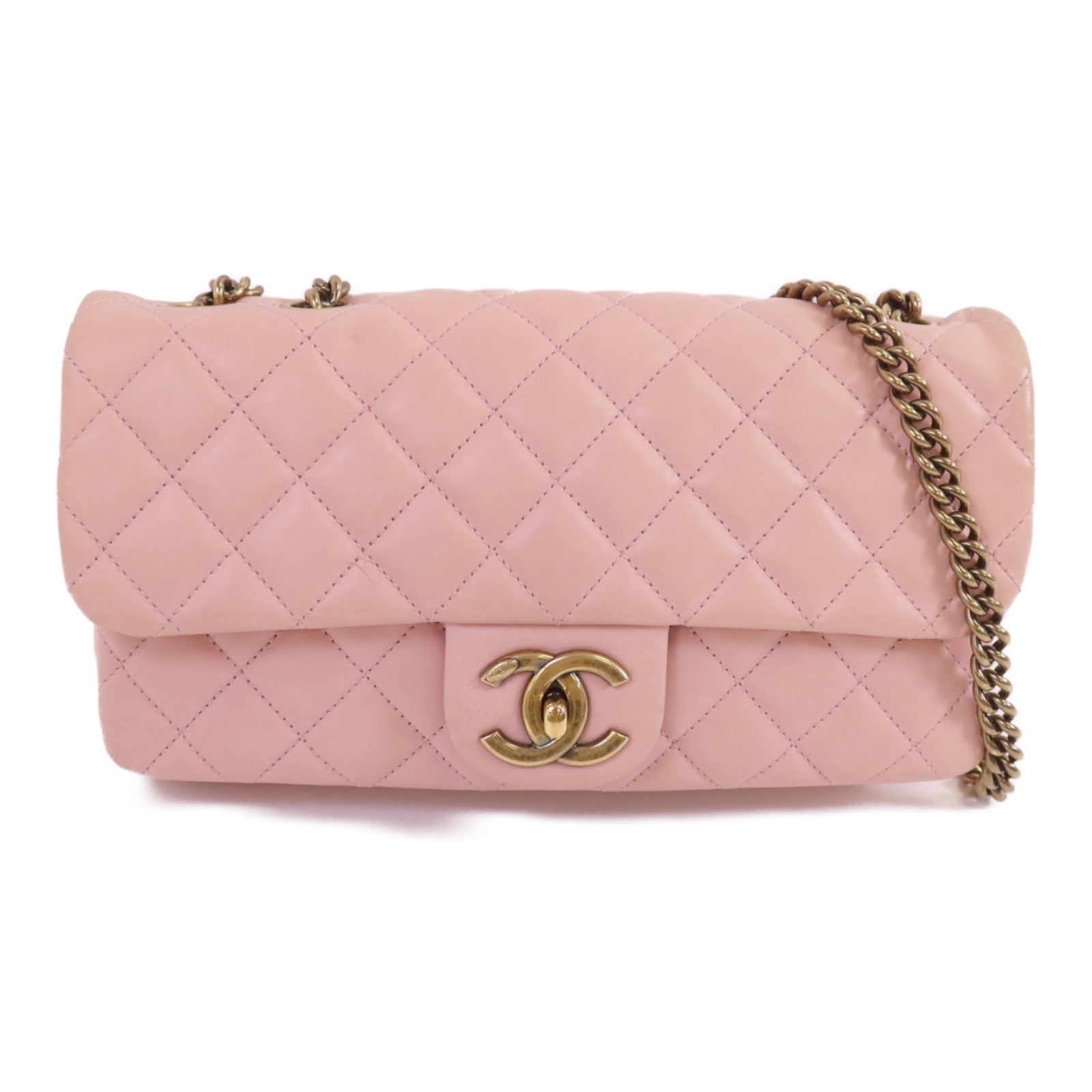 CHANEL 牛皮皮革Chain Shoulder金扣鏈帶肩背袋