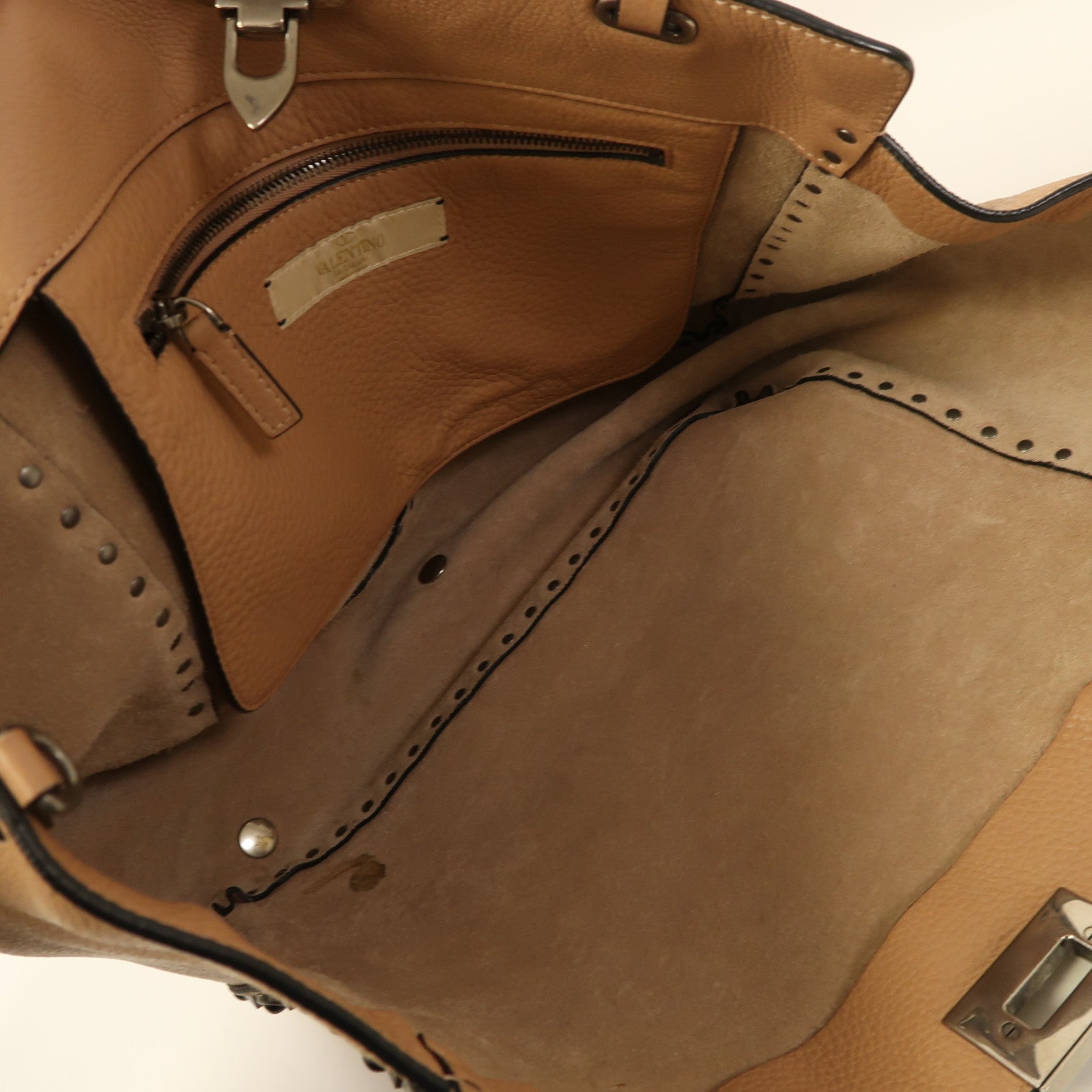 Valentino 牛皮皮革Shoulder Bag銀扣肩背袋米色
