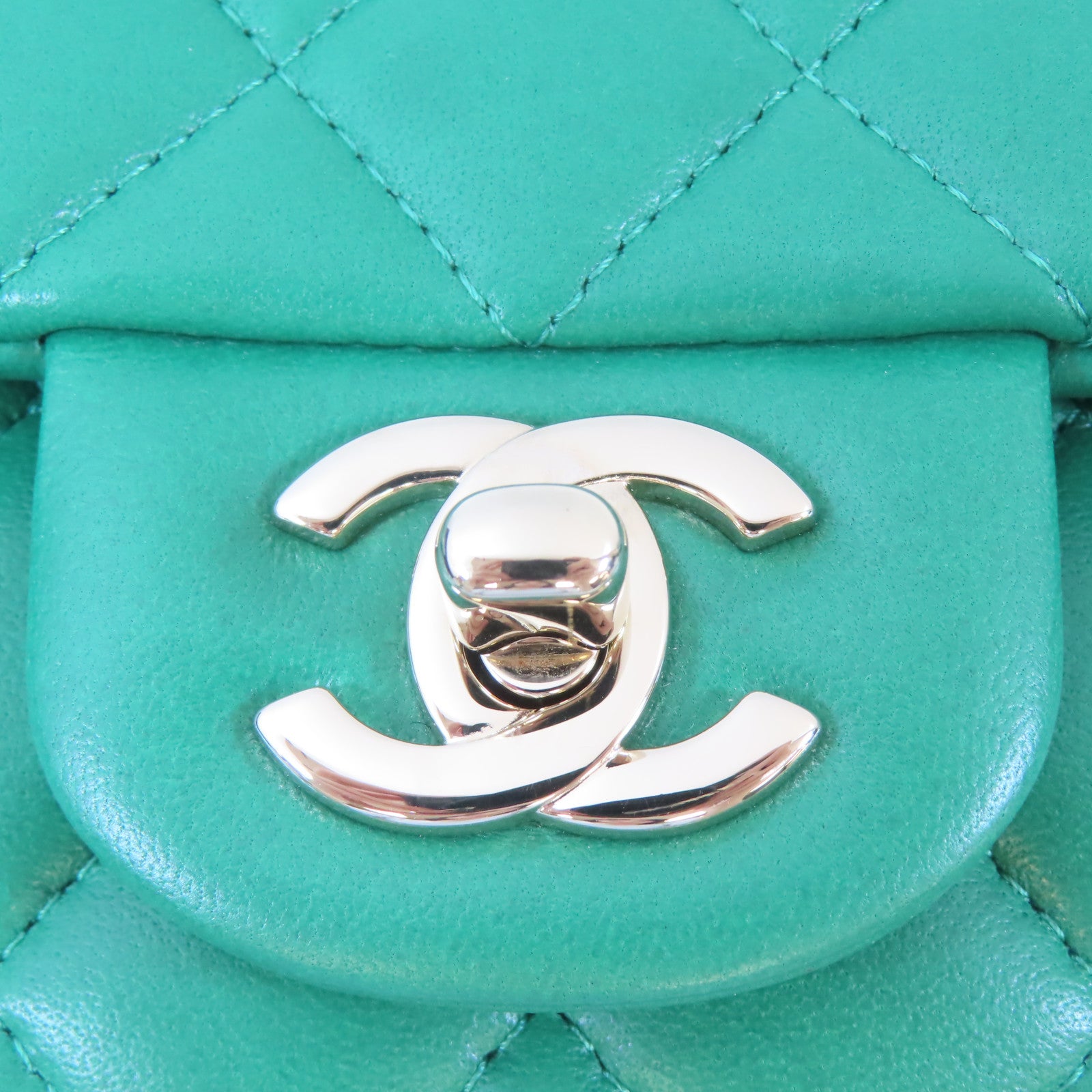 CHANEL 牛皮皮革Mini Flap Bag金扣手挽肩背兩用袋綠色