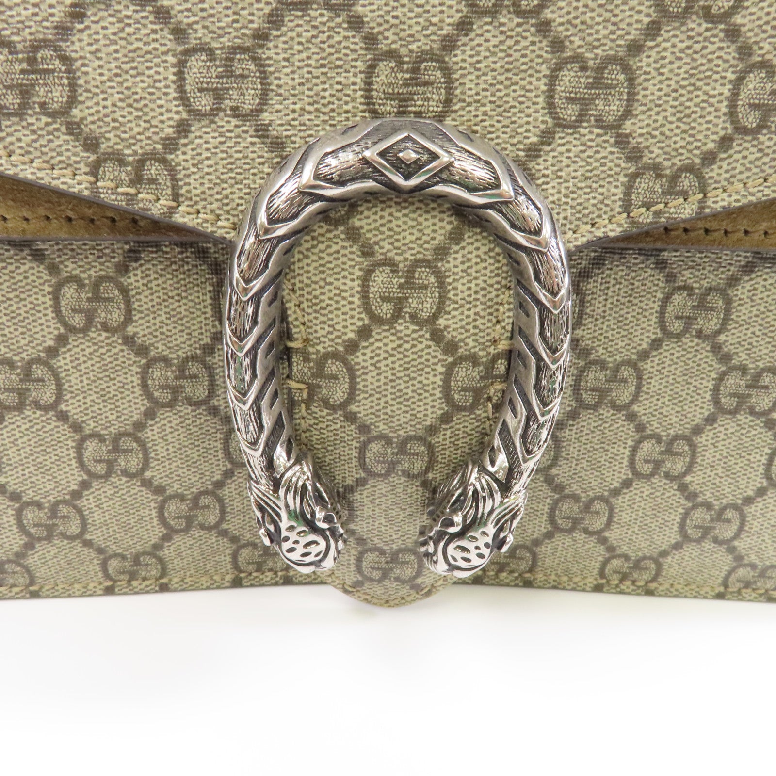 GUCCI 塗層帆布Chain Shoulder銀扣鏈帶肩背袋啡色