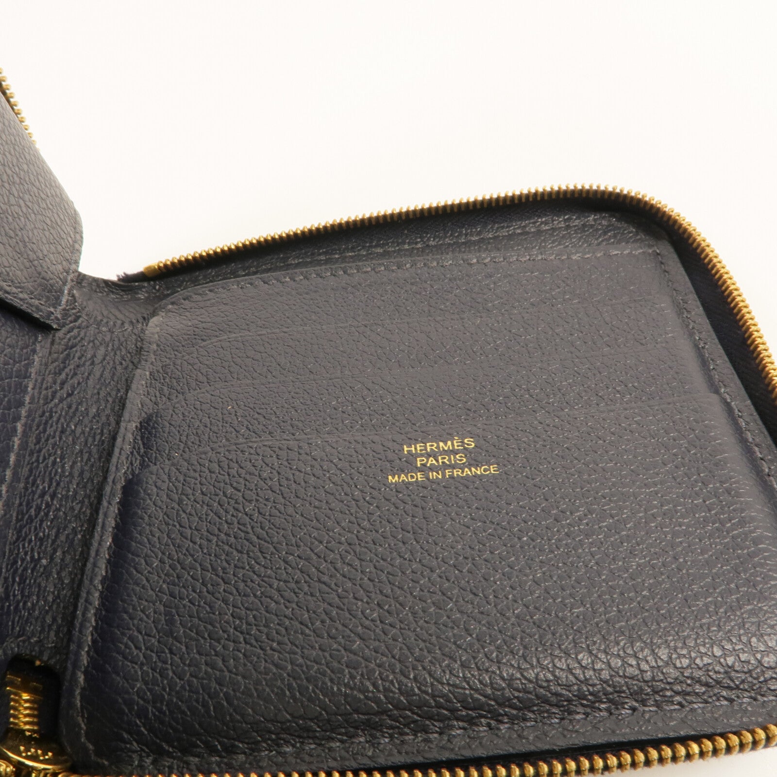 HERMES Evercolor皮革Zipper Wallet金扣錢包Bleu Nuit
