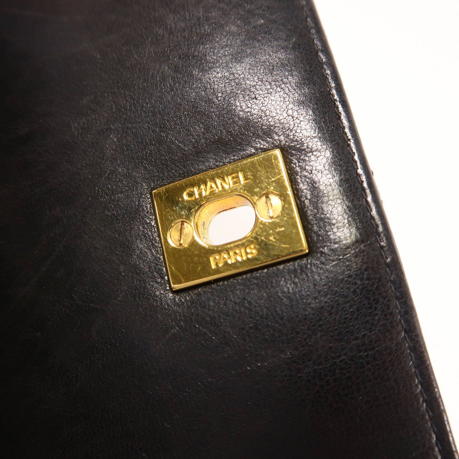 CHANEL 菱格羊皮皮革Vintage Handbag金扣手挽袋黑色